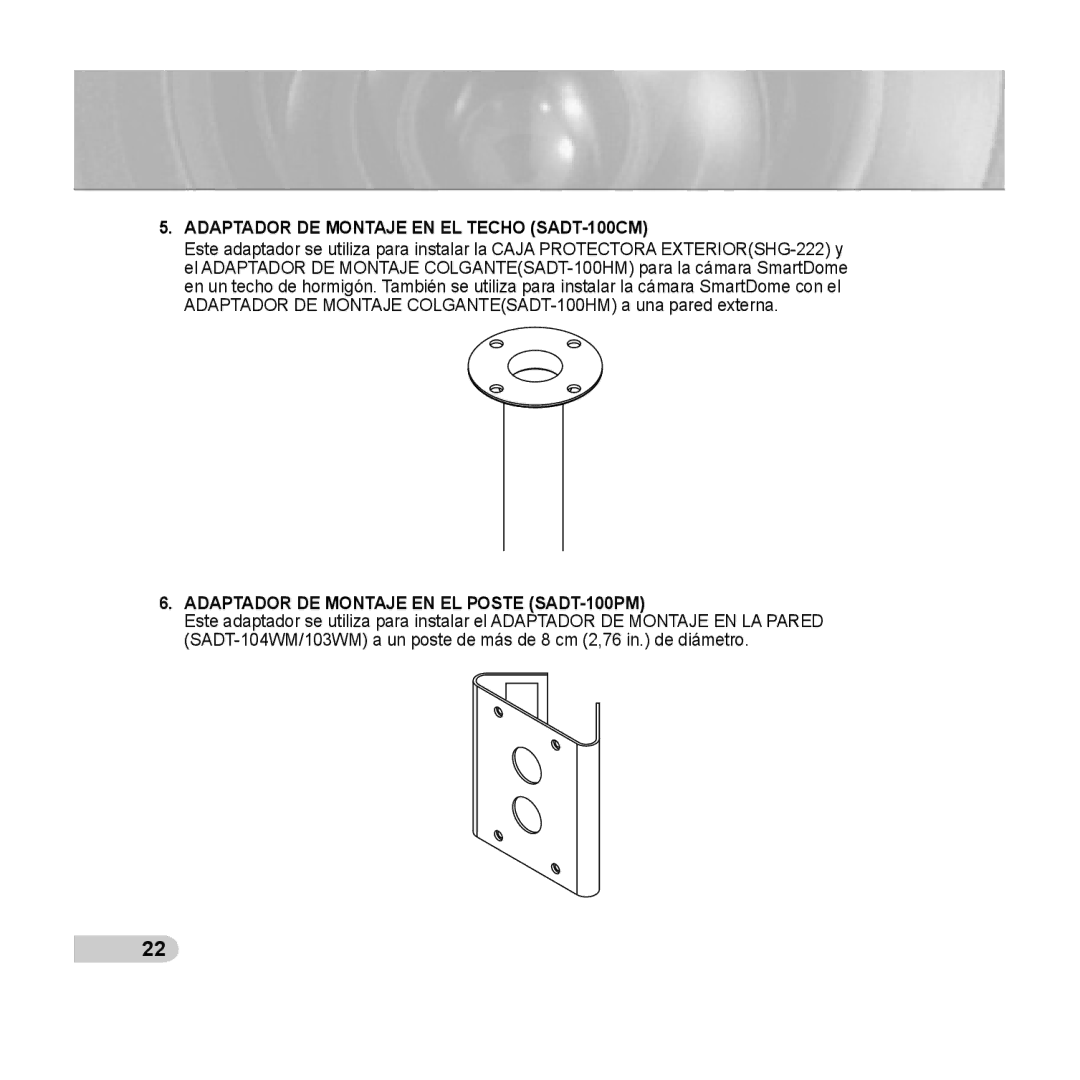 Samsung SCC-C6433P, SCC-C6435P Adaptador DE Montaje EN EL Techo SADT-100CM, Adaptador DE Montaje EN EL Poste SADT-100PM 