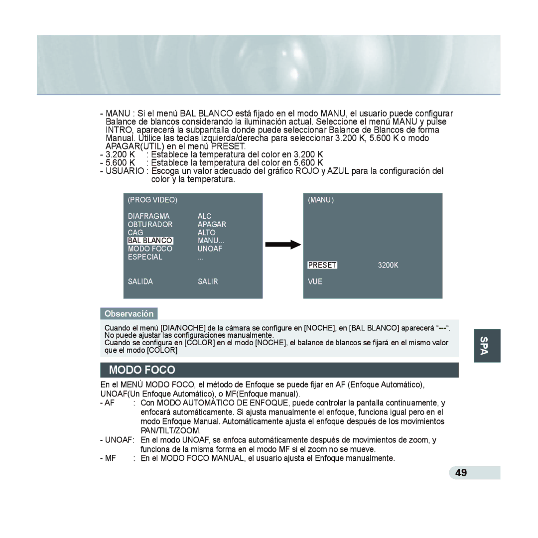 Samsung SCC-C6435P, SCC-C6433P manual Modo Foco, Pan/Tilt/Zoom 