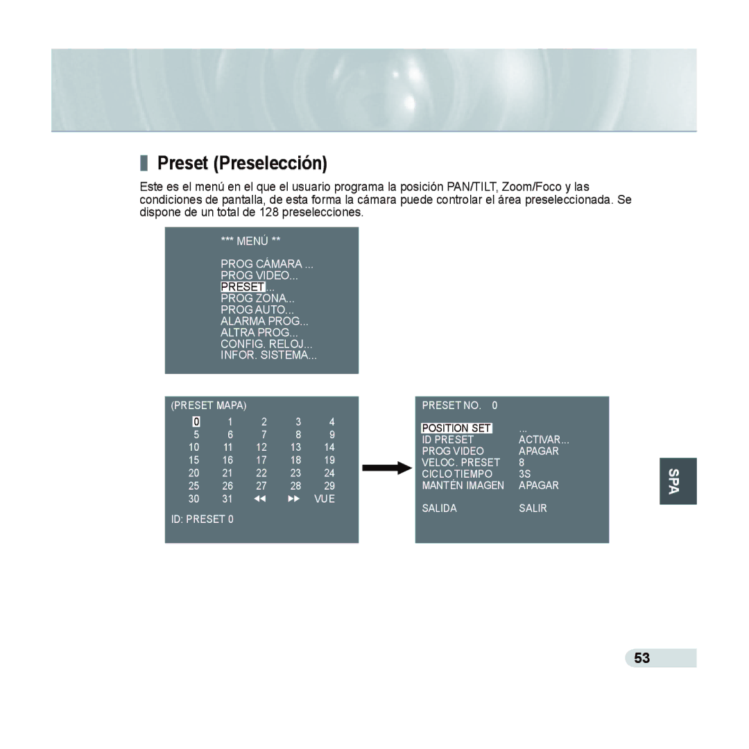 Samsung SCC-C6435P, SCC-C6433P manual Preset Preselección 