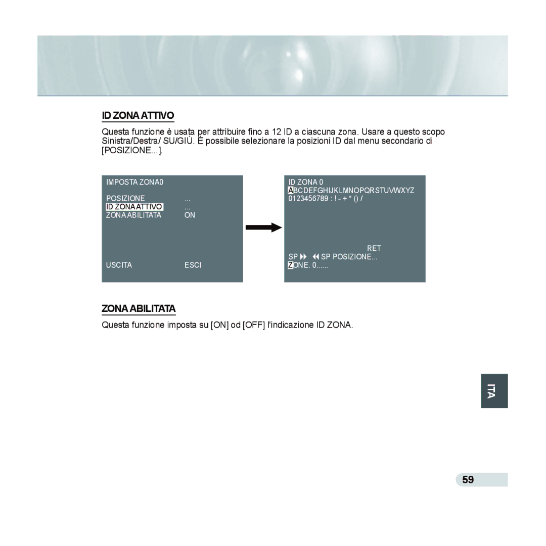 Samsung SCC-C6435P, SCC-C6433P manual ID Zona Attivo, Zona Abilitata 