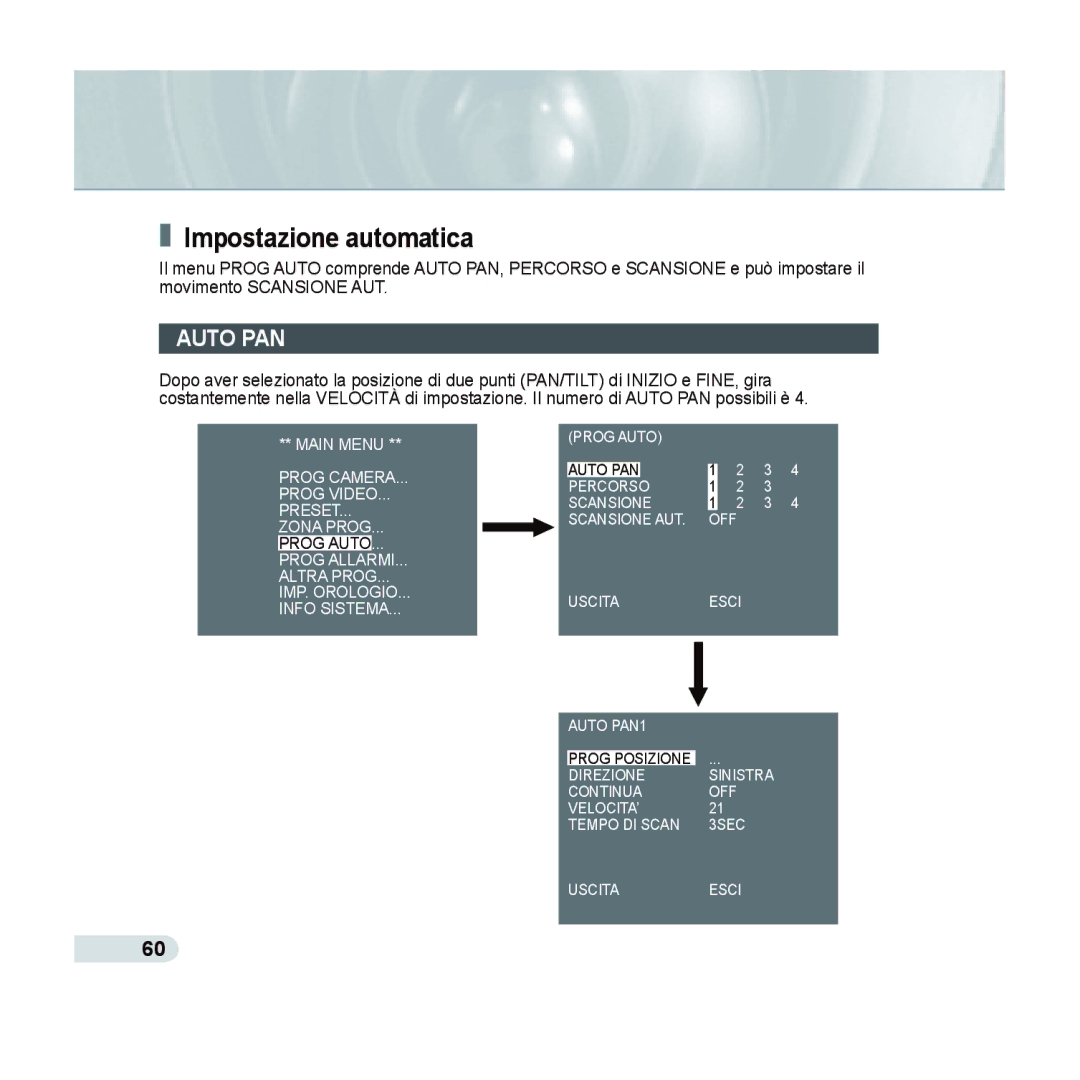 Samsung SCC-C6433P, SCC-C6435P manual Impostazione automatica, Auto PAN 