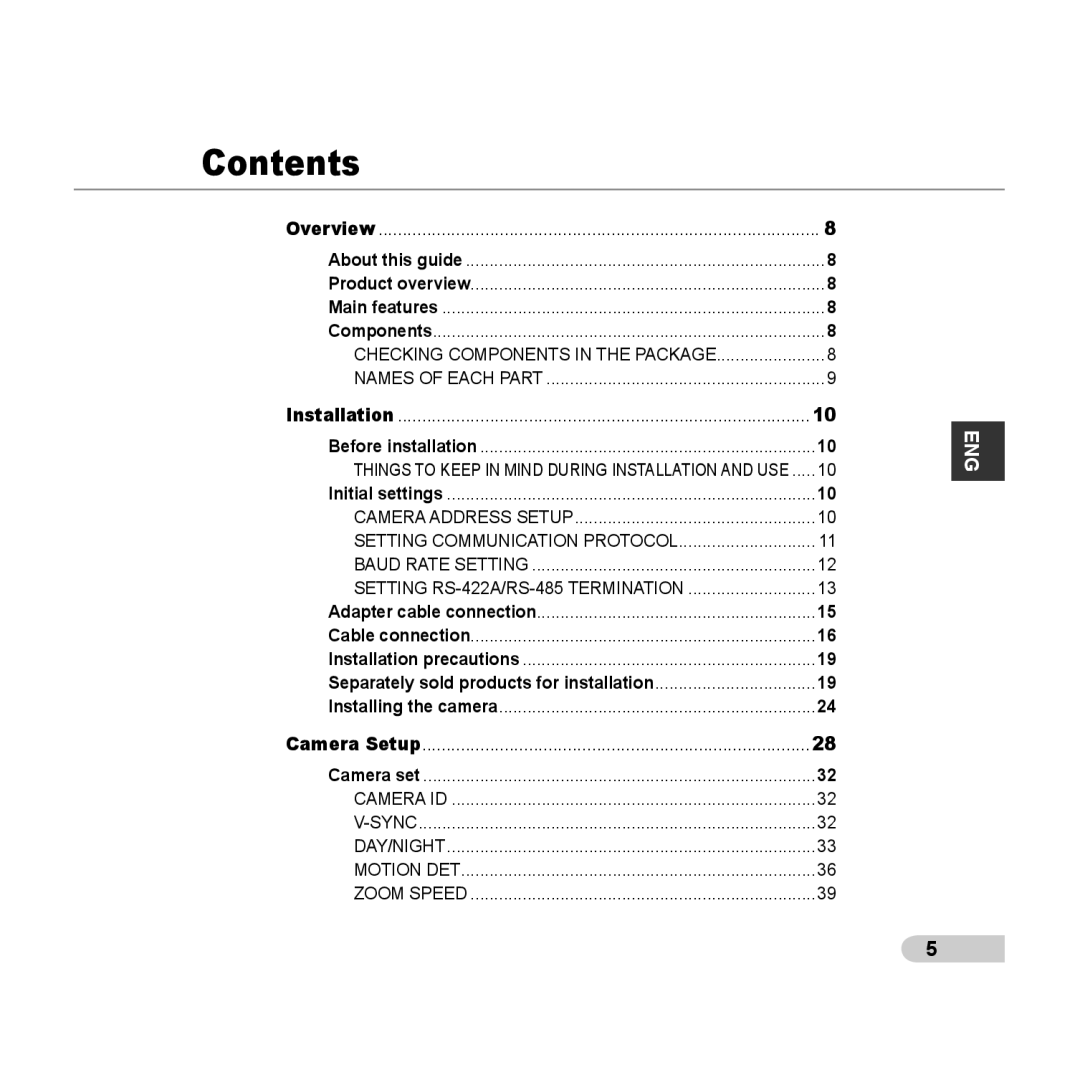 Samsung SCC-C6435P, SCC-C6433P manual Contents 