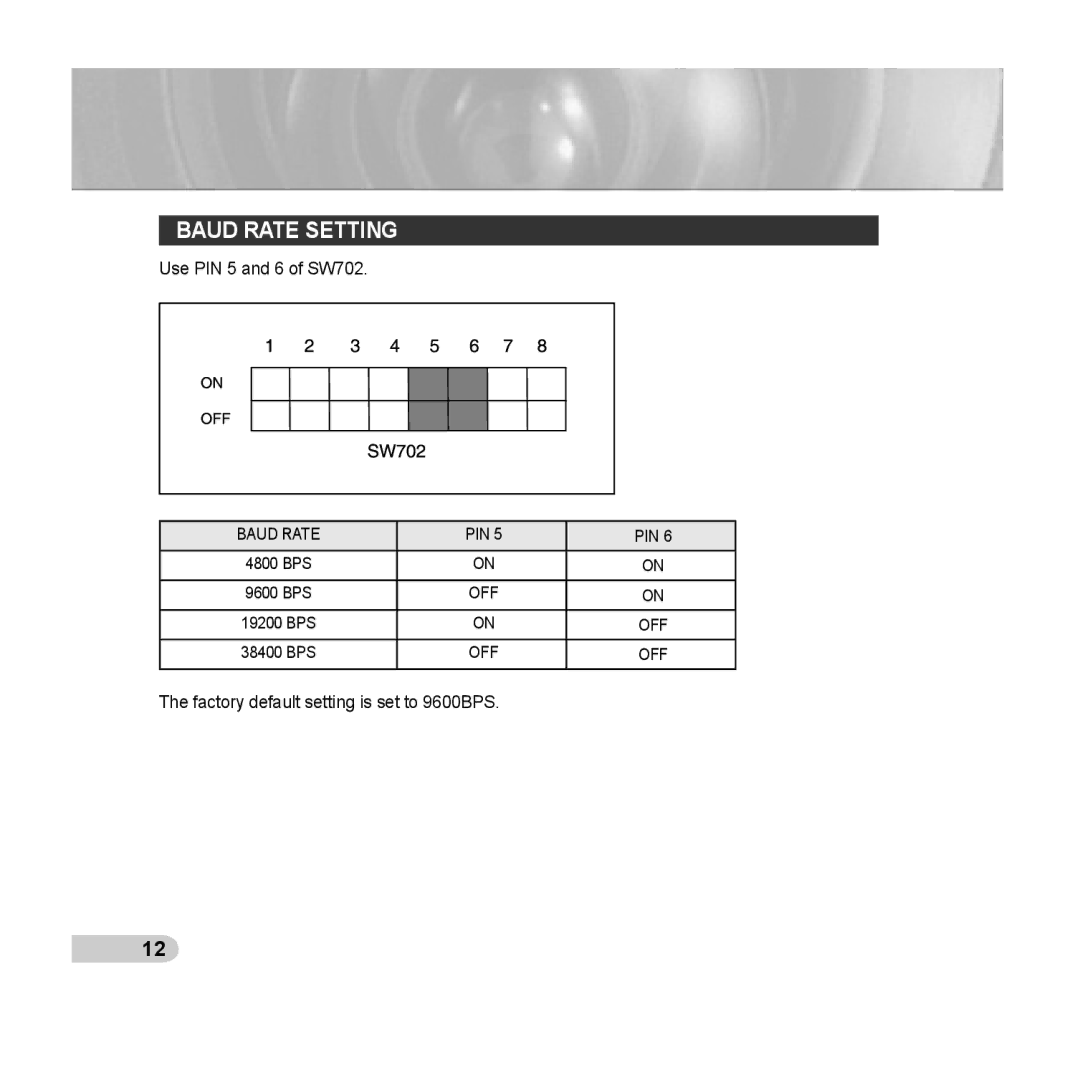 Samsung SCC-C6433P, SCC-C6435P manual Baud Rate Setting 