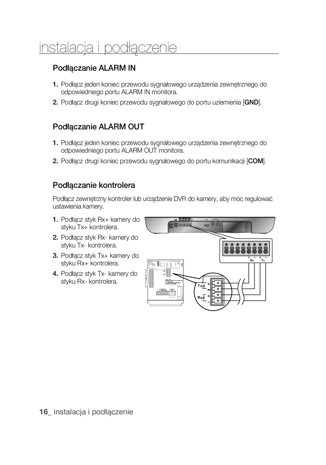 Samsung SCC-C6439P, SCC-C6439N manual Podłączanie Alarm OUT, Podłączanie kontrolera 