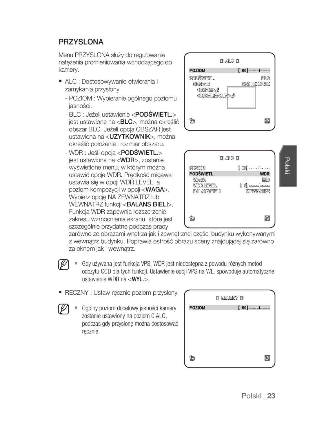 Samsung SCC-C6439N, SCC-C6439P manual Przyslona 