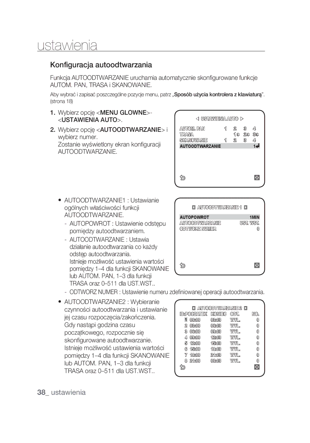 Samsung SCC-C6439P, SCC-C6439N manual Konfiguracja autoodtwarzania, Autoodtwarzanie 