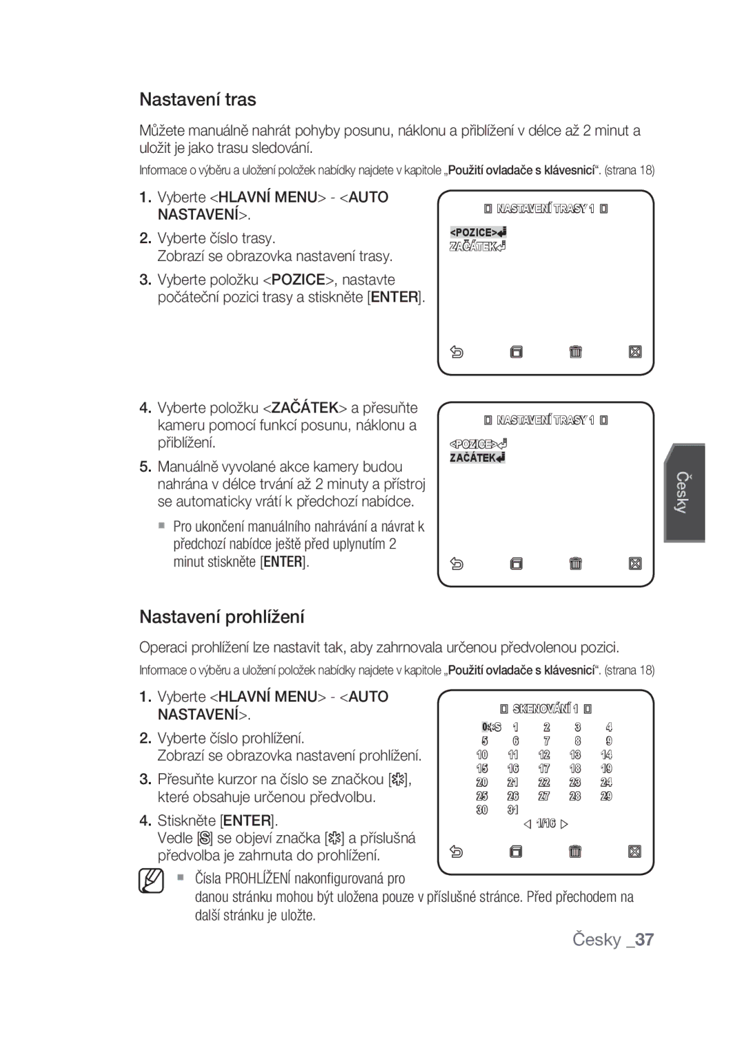 Samsung SCC-C6439N, SCC-C6439P manual Nastavení tras, Nastavení prohlížení, Vyberte číslo prohlížení 