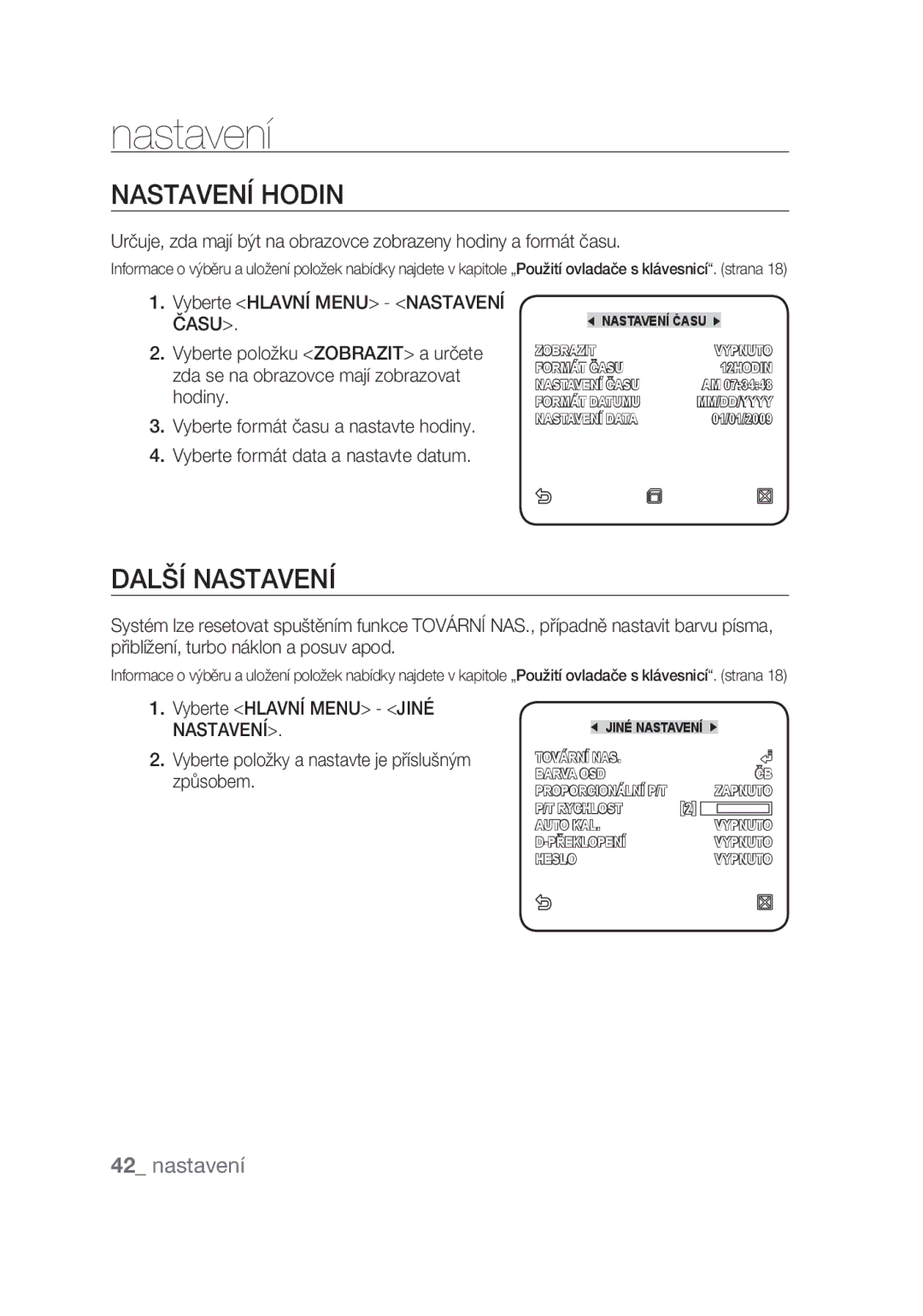 Samsung SCC-C6439P, SCC-C6439N manual Nastavení Hodin, Další Nastavení 