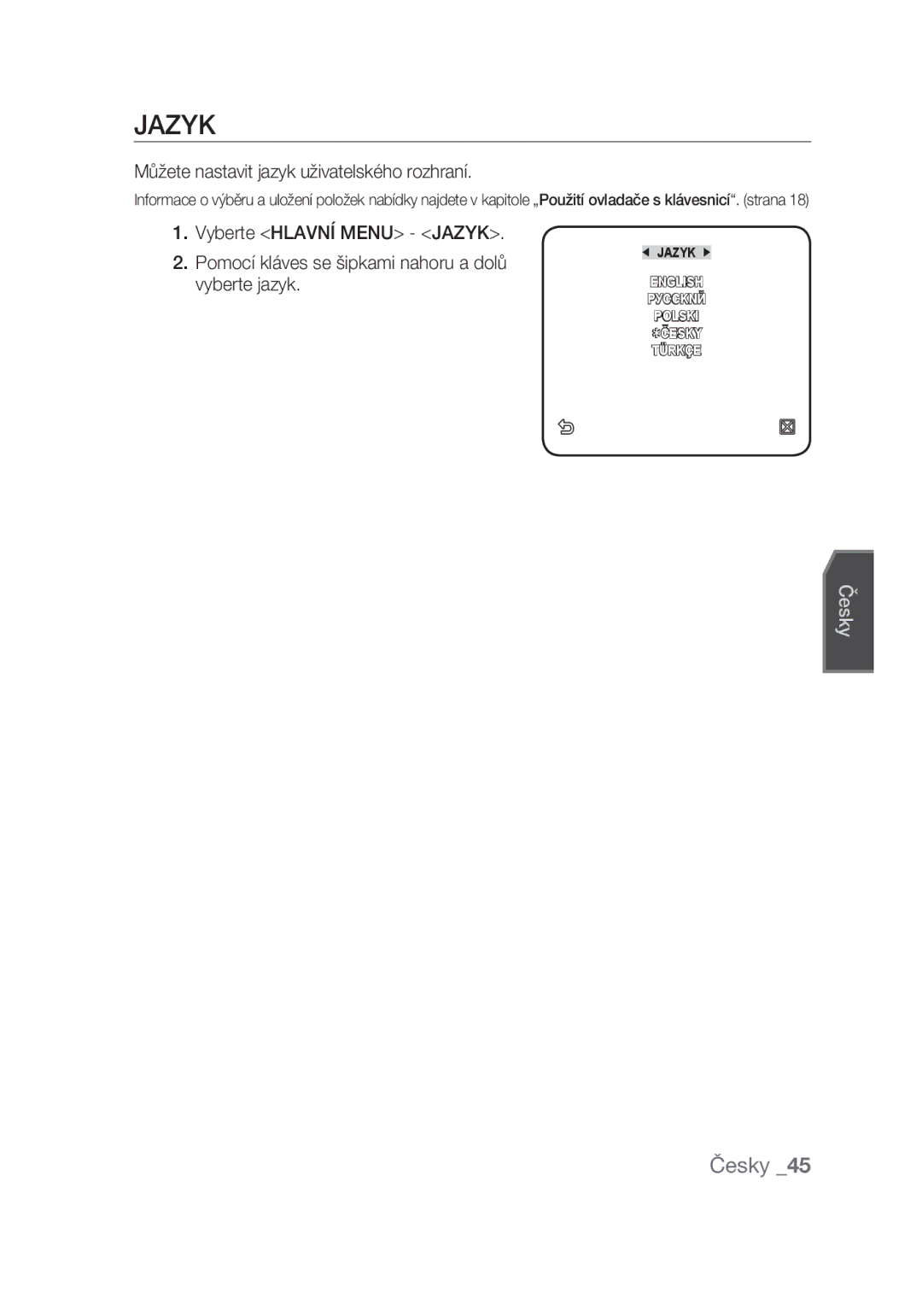 Samsung SCC-C6439N, SCC-C6439P manual Jazyk, Můžete nastavit jazyk uživatelského rozhraní 