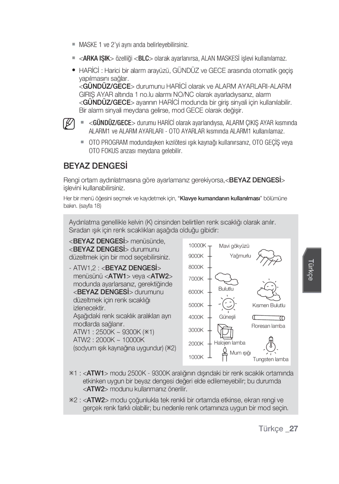 Samsung SCC-C6439N, SCC-C6439P manual Beyaz Dengesİ,  Maske 1 ve 2’yi aynı anda belirleyebilirsiniz 