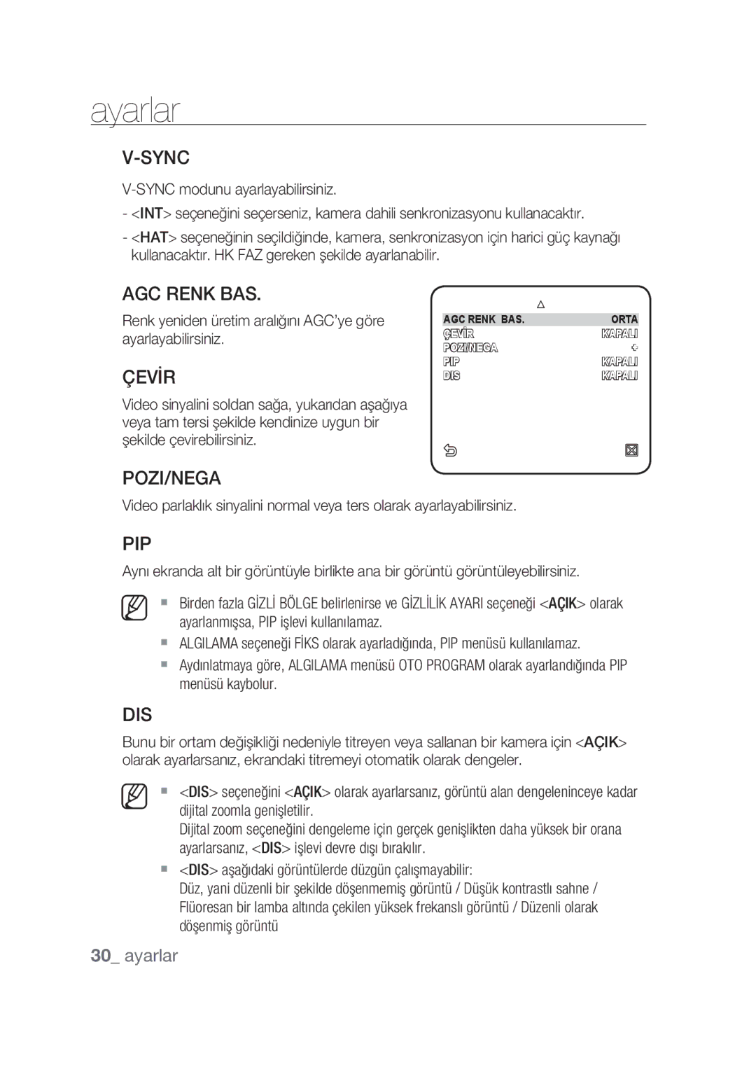 Samsung SCC-C6439P, SCC-C6439N manual AGC Renk BAS, Çevİr 