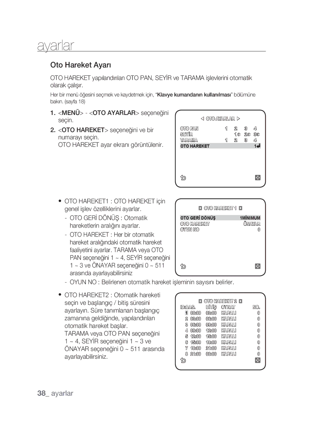 Samsung SCC-C6439P, SCC-C6439N manual Oto Hareket Ayarı 