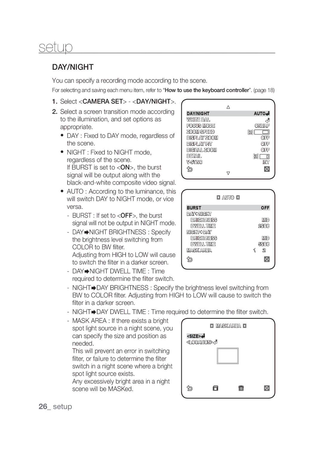 Samsung SCC-C6439P, SCC-C6439N manual Day/Night, You can specify a recording mode according to the scene 