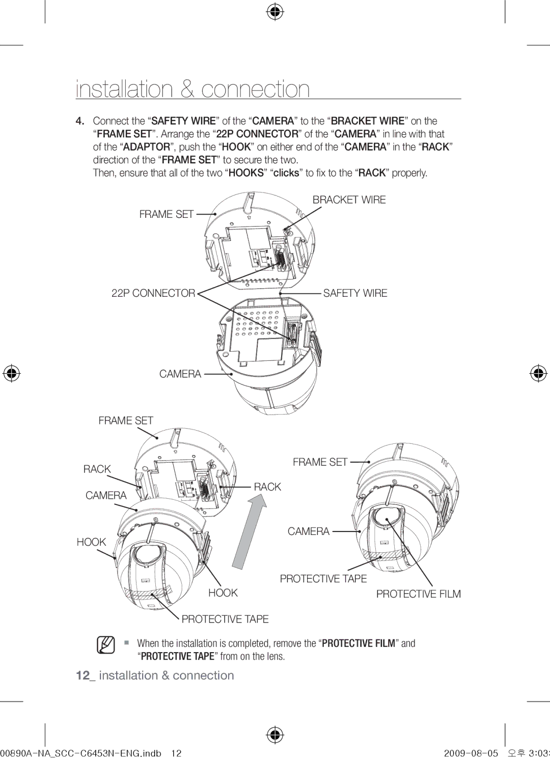 Samsung SCC-C6453N user manual Frame SET, Protective Tape from on the lens 