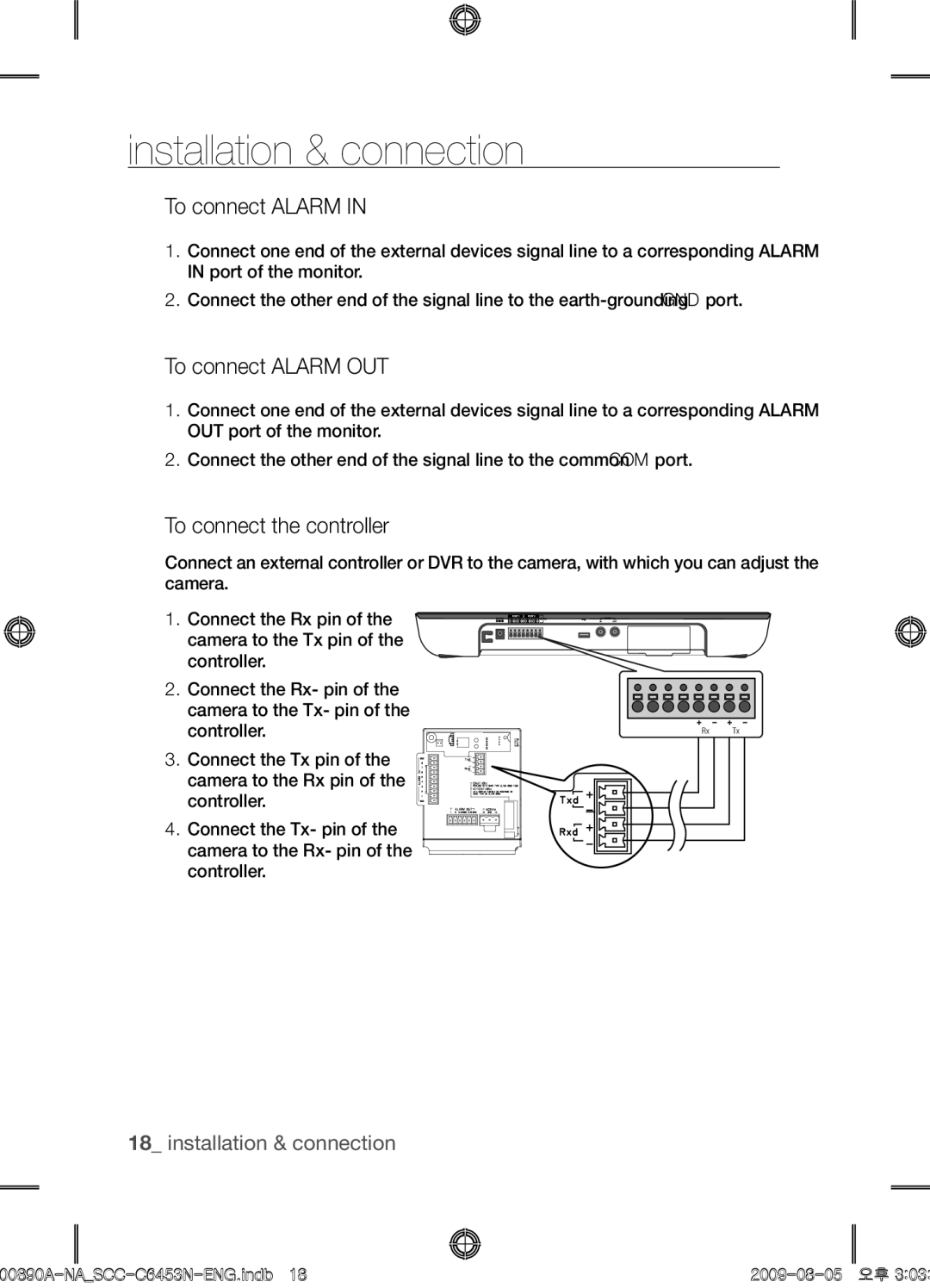 Samsung SCC-C6453N user manual To connect Alarm OUT, To connect the controller 