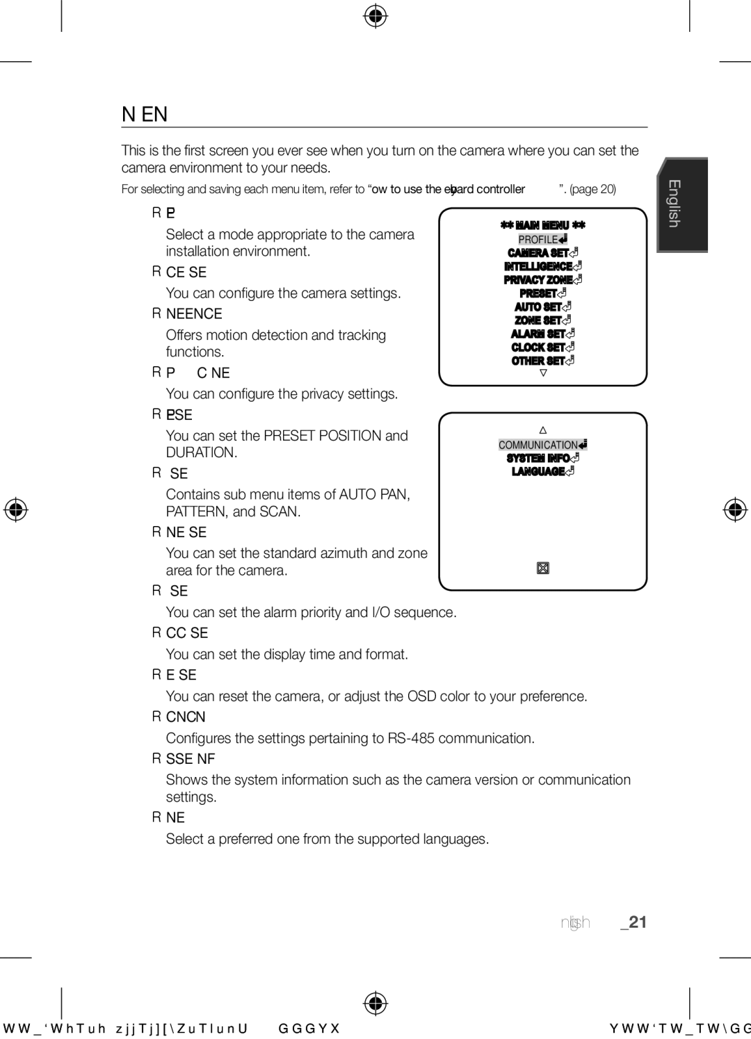 Samsung SCC-C6453N user manual Main Menu 