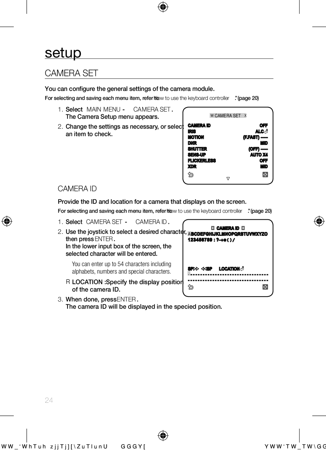 Samsung SCC-C6453N user manual Camera SET, Camera ID, You can configure the general settings of the camera module 