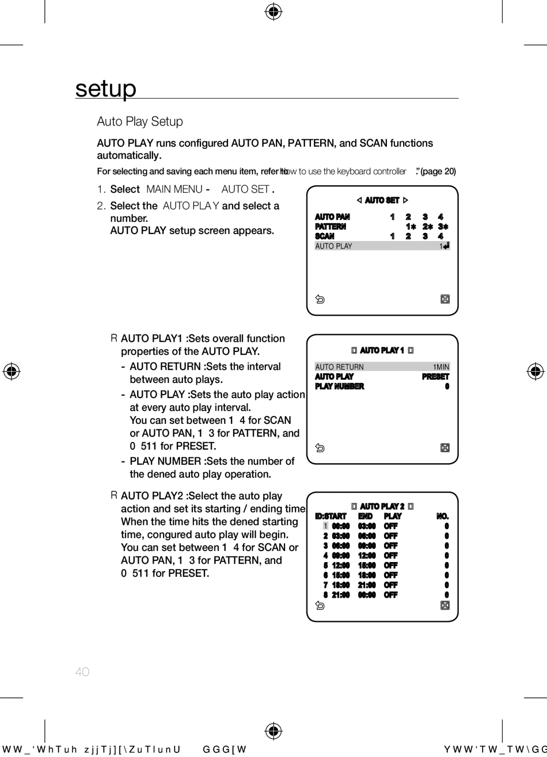 Samsung SCC-C6453N user manual Auto Play Setup, ~ 511 for Preset 