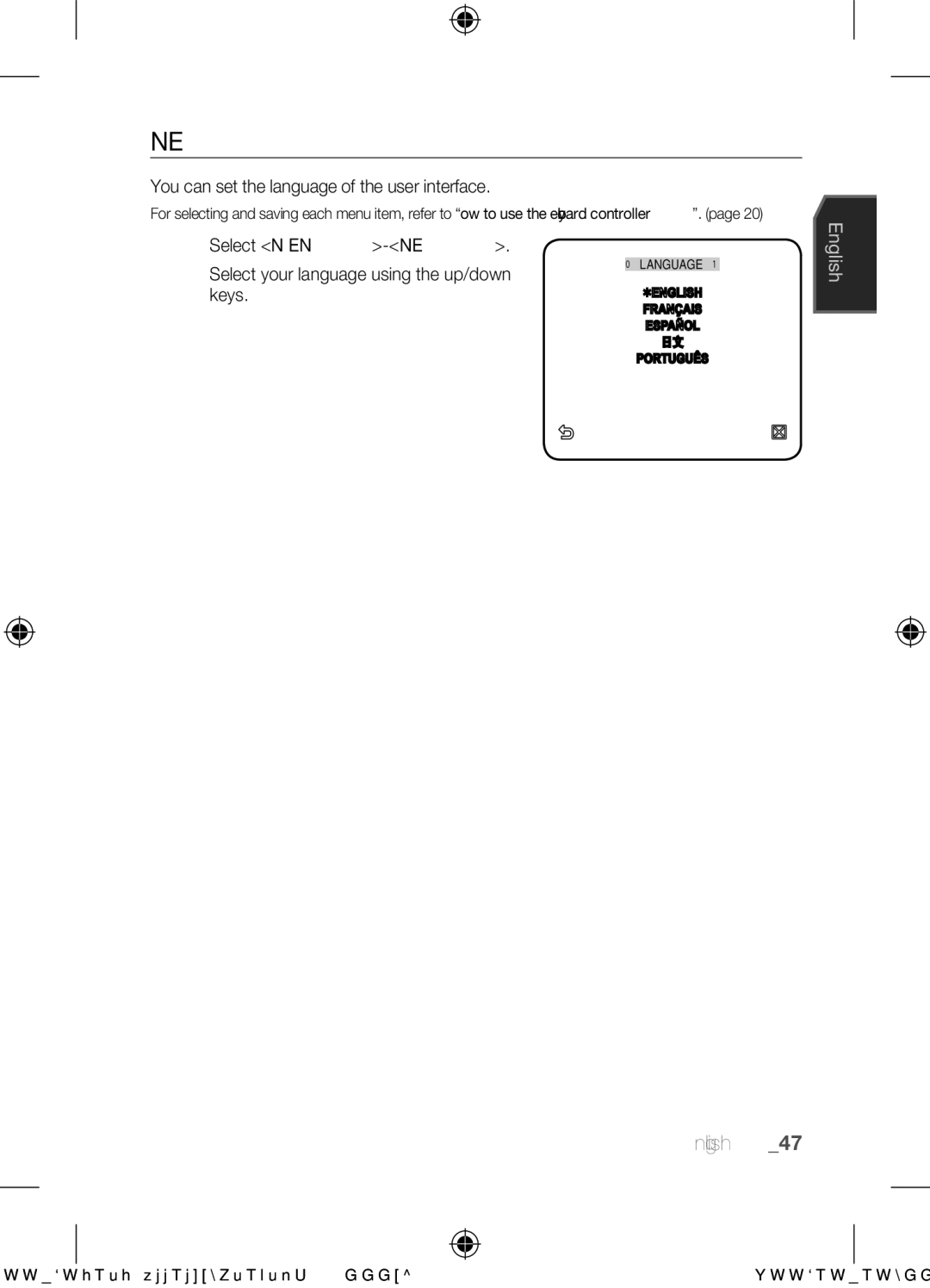 Samsung SCC-C6453N user manual Language, You can set the language of the user interface 