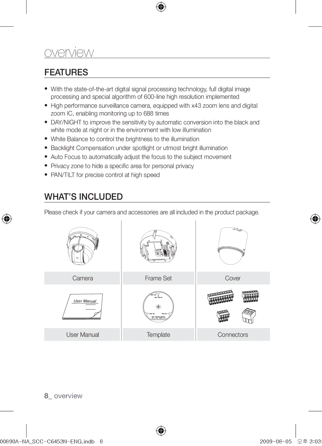 Samsung SCC-C6453N user manual Features, What’s Included 