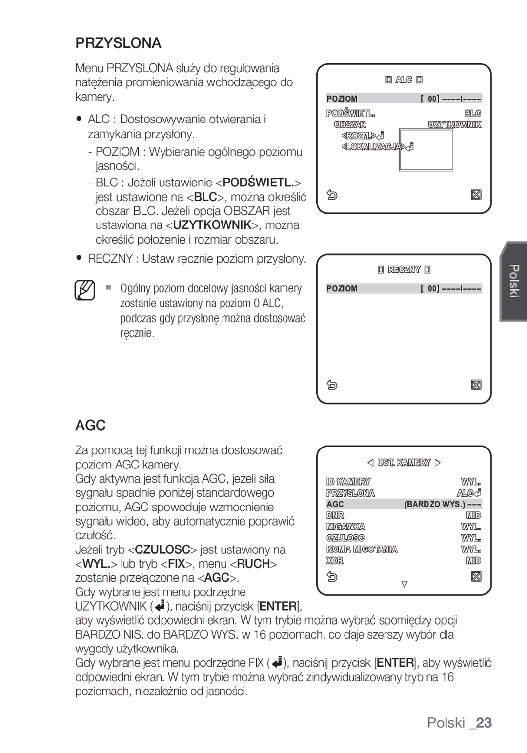 Samsung SCC-C6453P manual Przyslona 