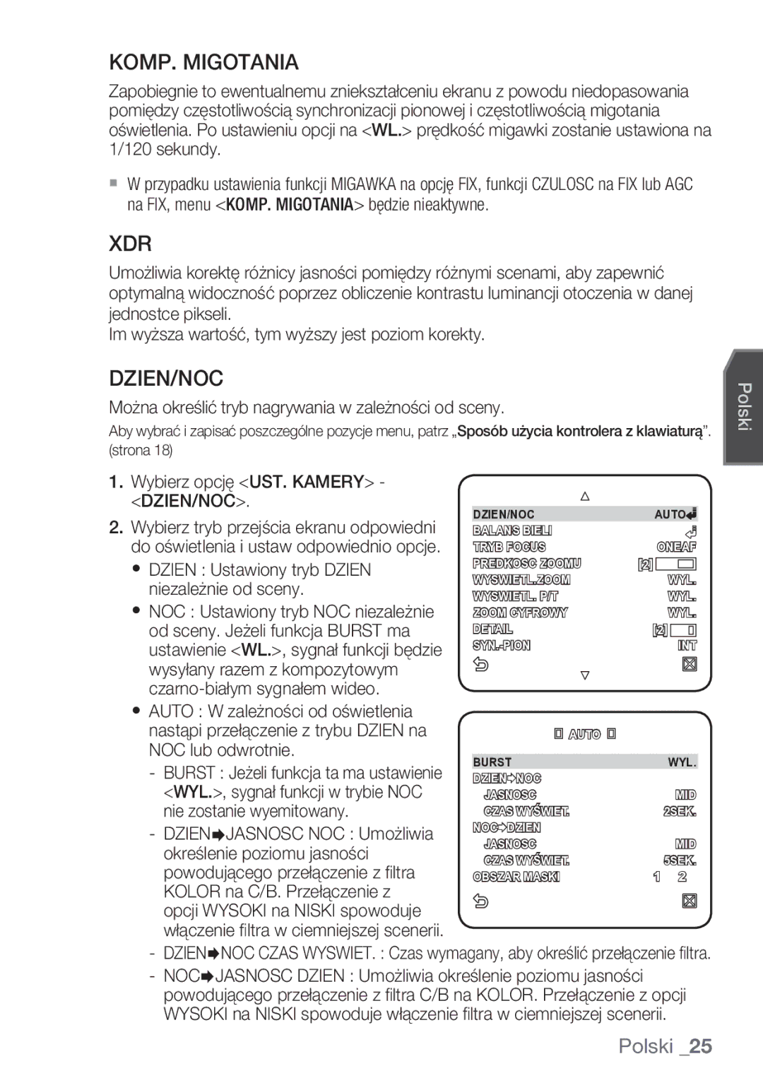 Samsung SCC-C6453P manual KOMP. Migotania, Dzien/Noc 