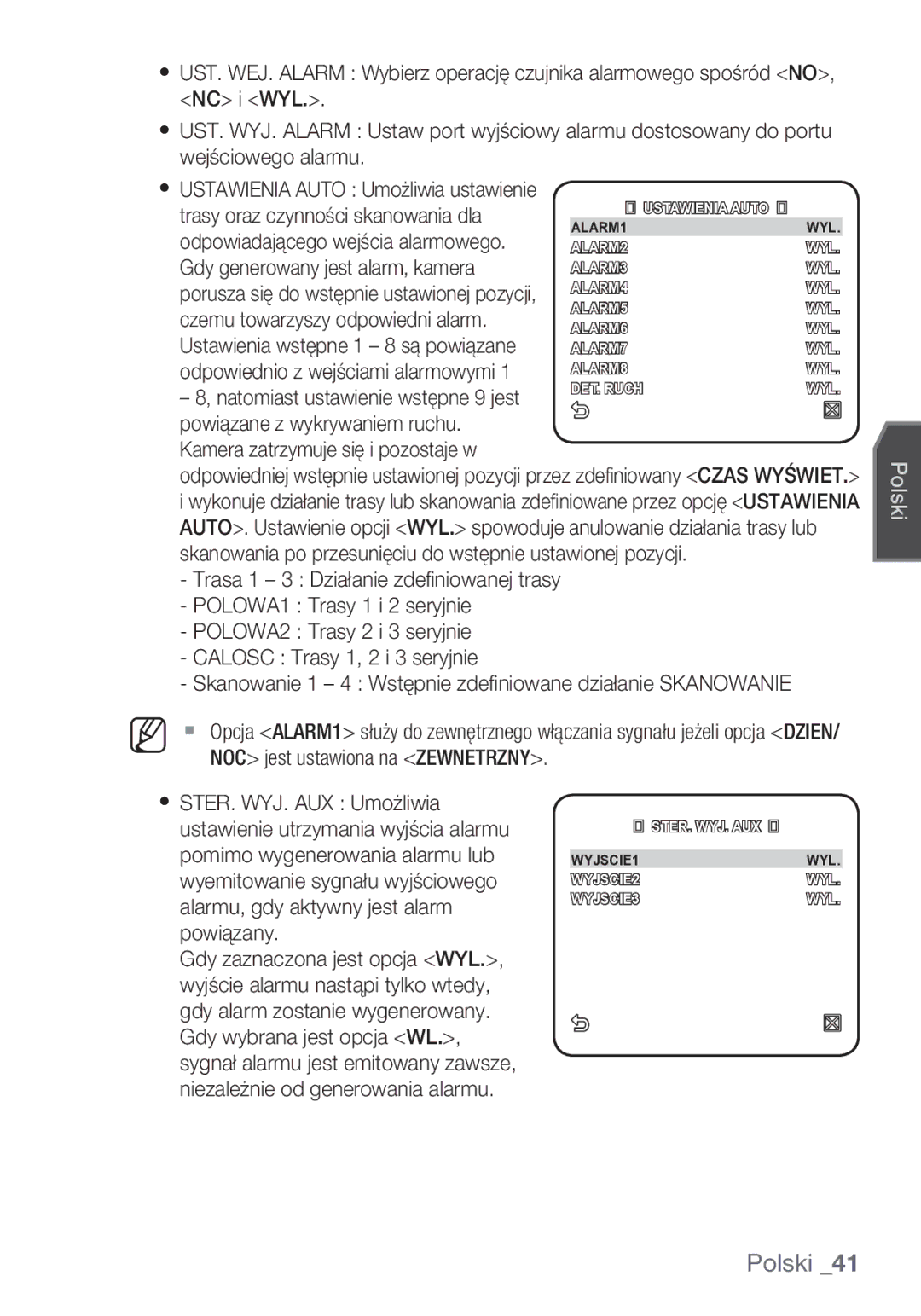 Samsung SCC-C6453P manual STER. WYJ. AUX WYJSCIE1 