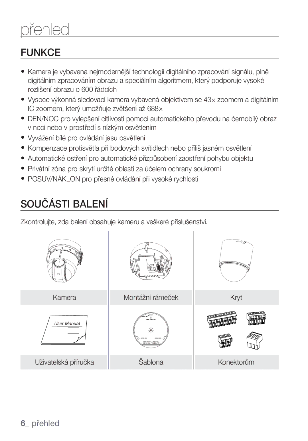 Samsung SCC-C6453P manual Funkce, Součásti Balení 