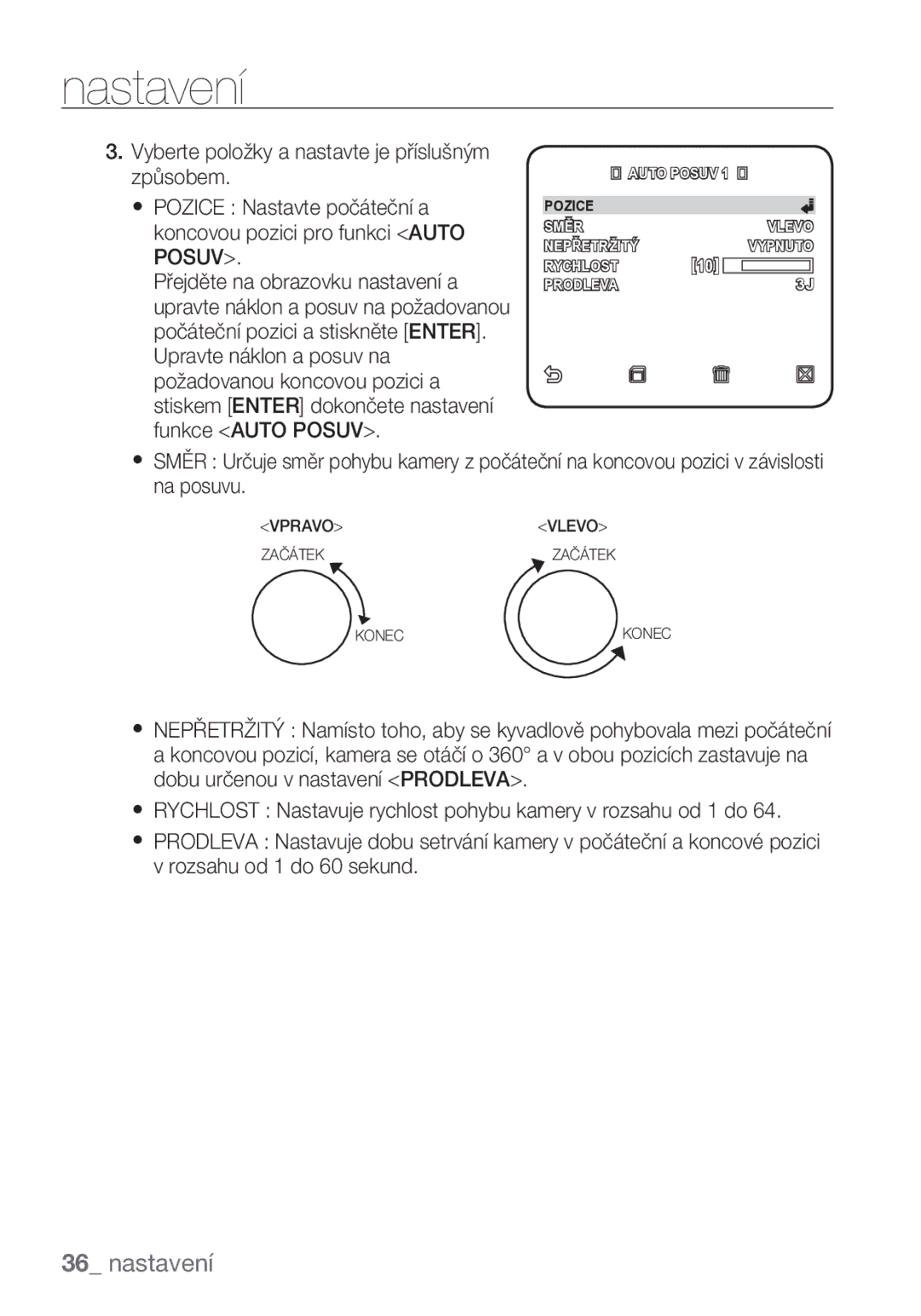 Samsung SCC-C6453P manual Směrvlevo Nepřetržitývypnuto Rychlost PRODLEVA3J 