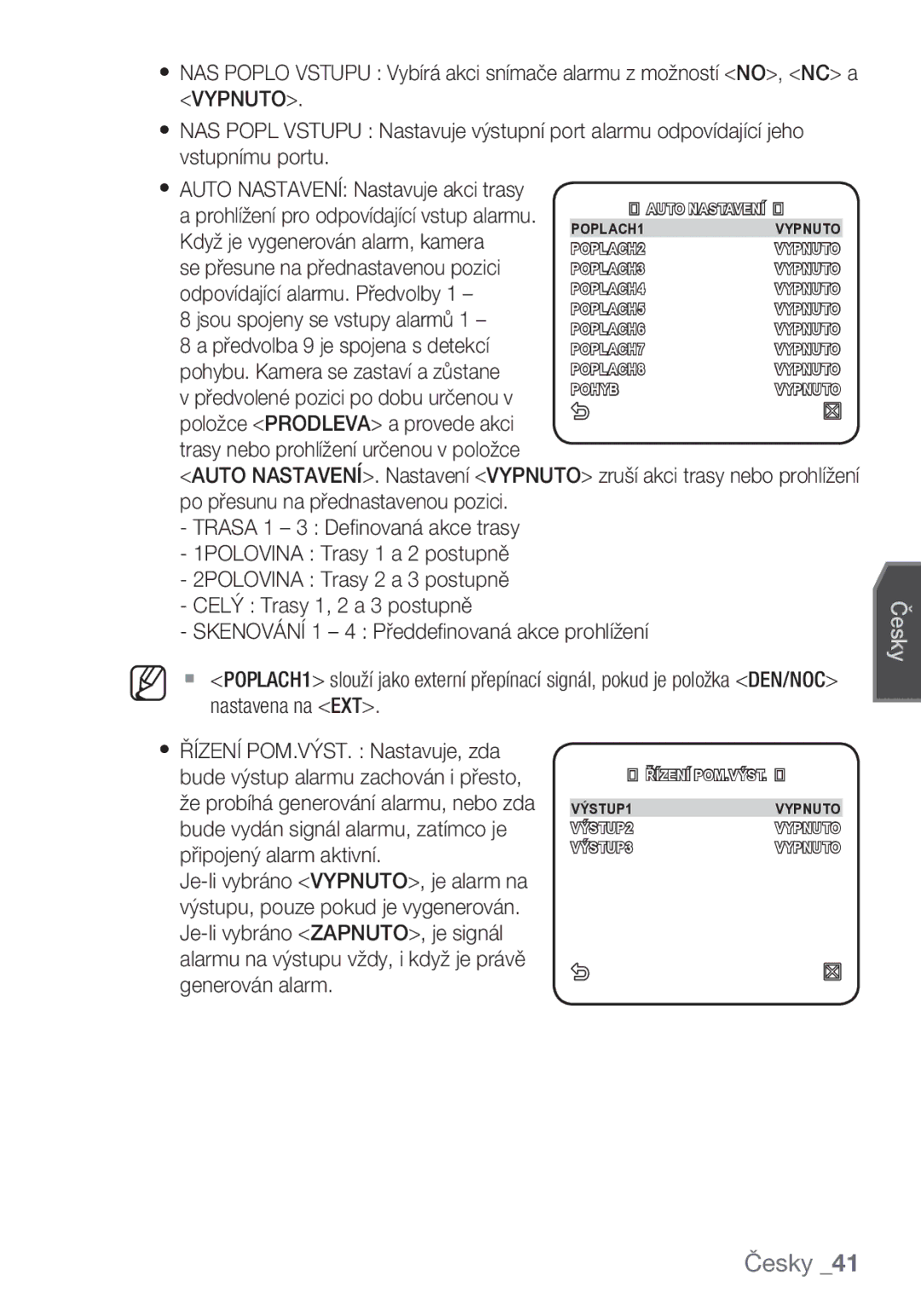 Samsung SCC-C6453P manual Jsou spojeny se vstupy alarmů 