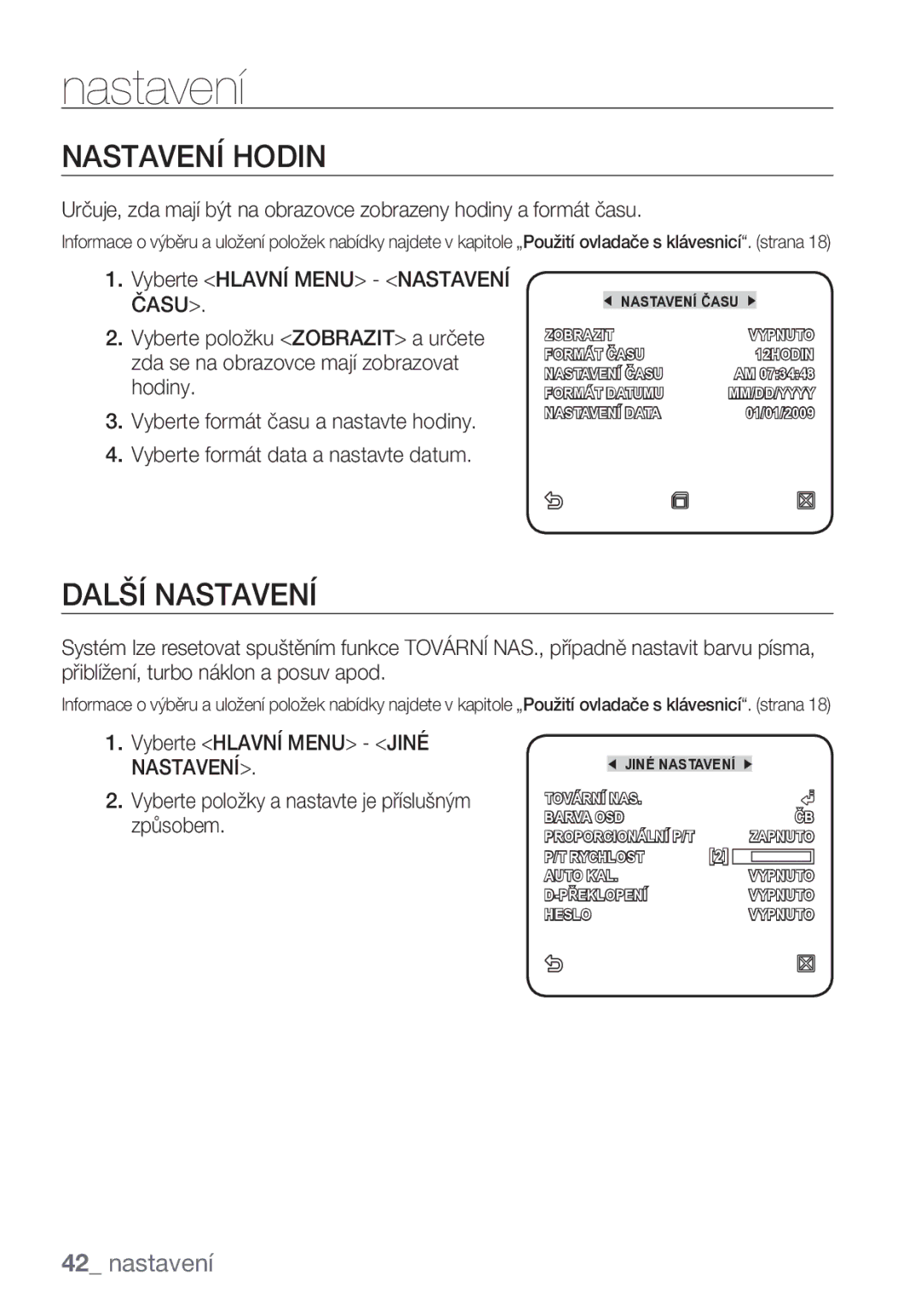 Samsung SCC-C6453P manual Nastavení Hodin, Další Nastavení 