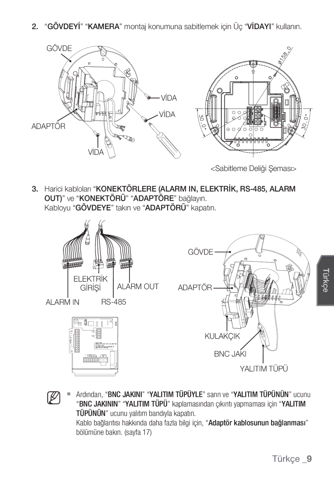 Samsung SCC-C6453P manual Gövde Vİda Adaptör, Kulakçik BNC Jaki Yalitim Tüpü 