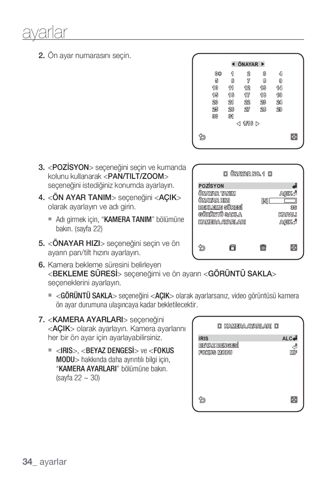 Samsung SCC-C6453P manual Ön ayar numarasını seçin, Pozİsyon seçeneğini seçin ve kumanda 