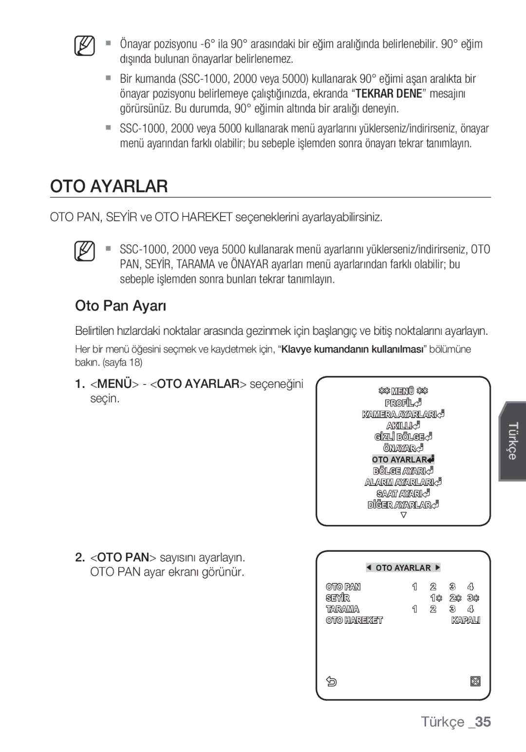 Samsung SCC-C6453P manual OTO Ayarlar, Oto Pan Ayarı 