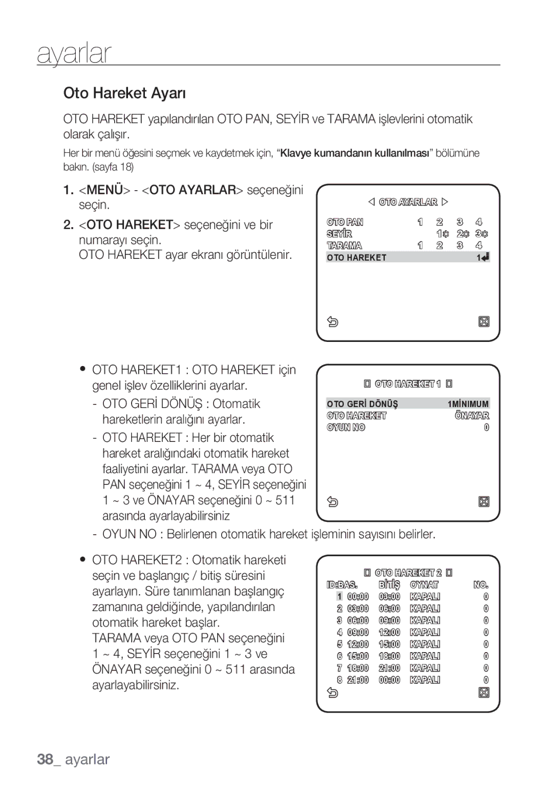 Samsung SCC-C6453P manual Oto Hareket Ayarı 