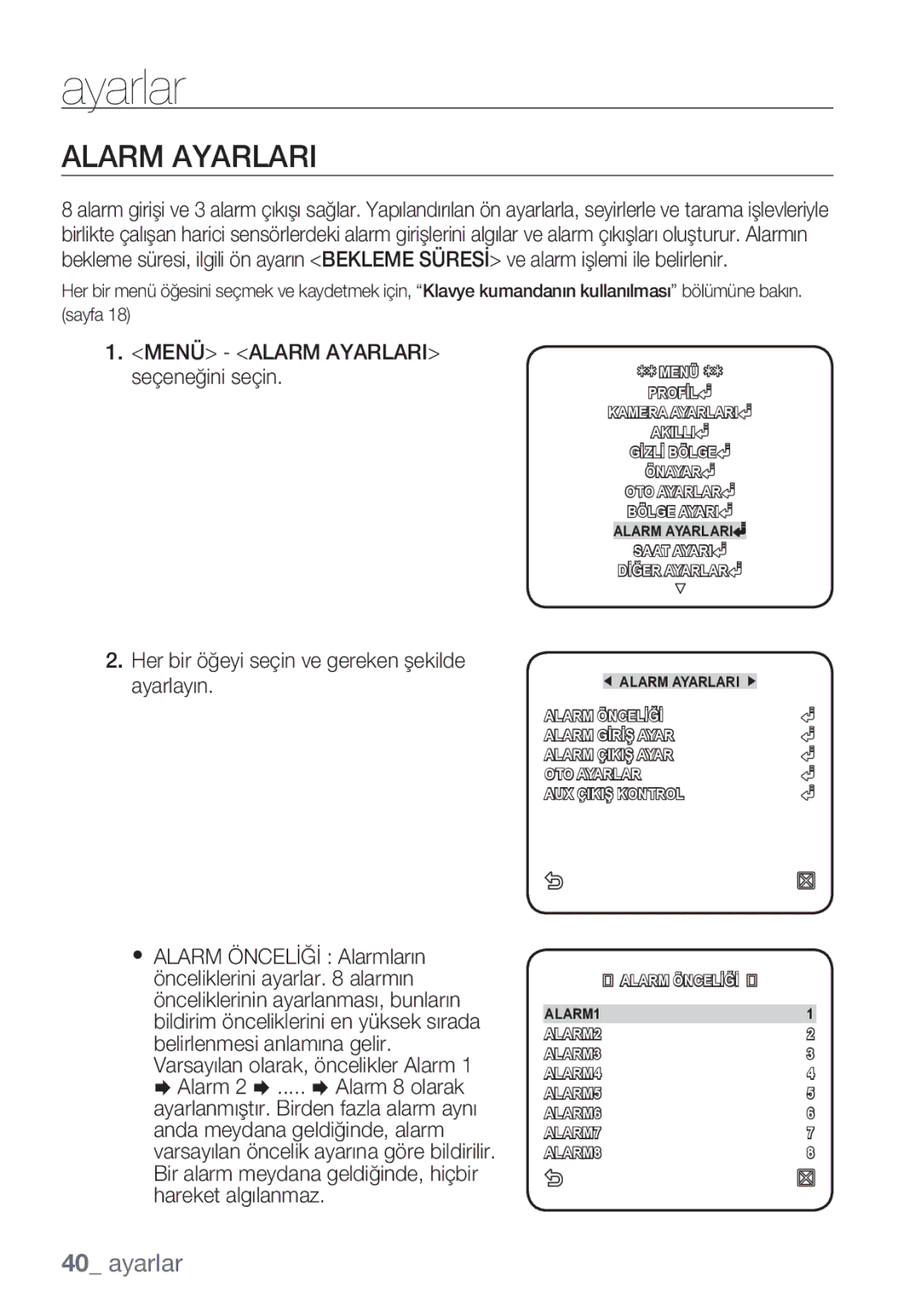 Samsung SCC-C6453P manual Alarm Ayarlari 