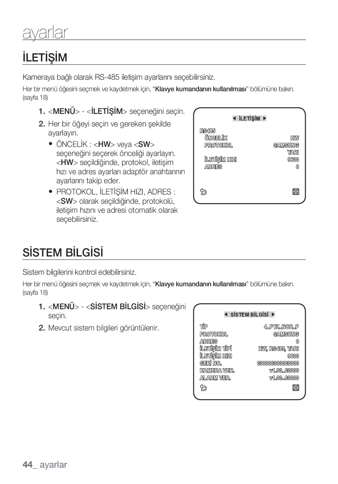 Samsung SCC-C6453P manual İletİşİm, Sİstem Bİlgİsİ, Sistem bilgilerini kontrol edebilirsiniz 