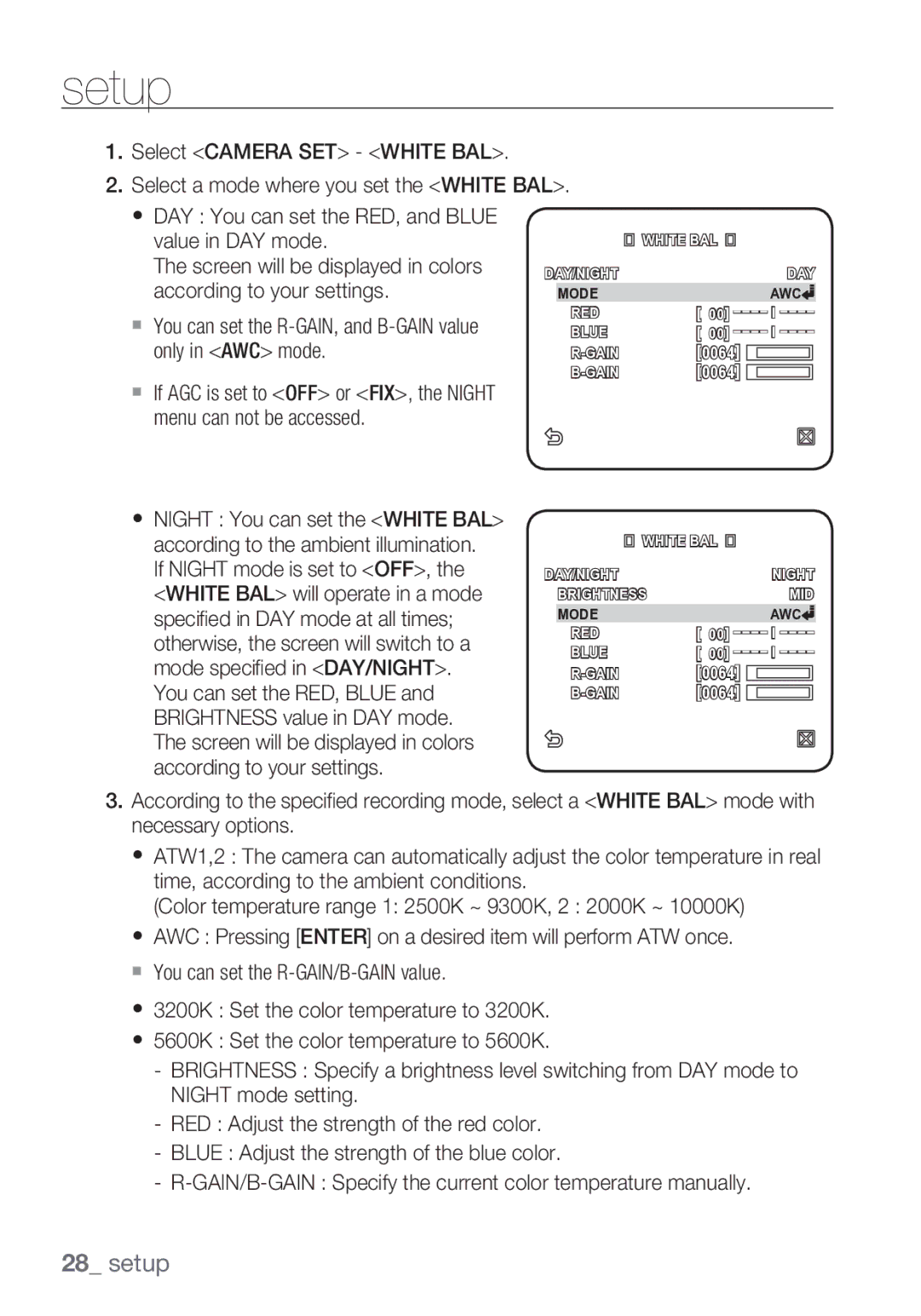 Samsung SCC-C6453P manual Mode AWC RED Blue 