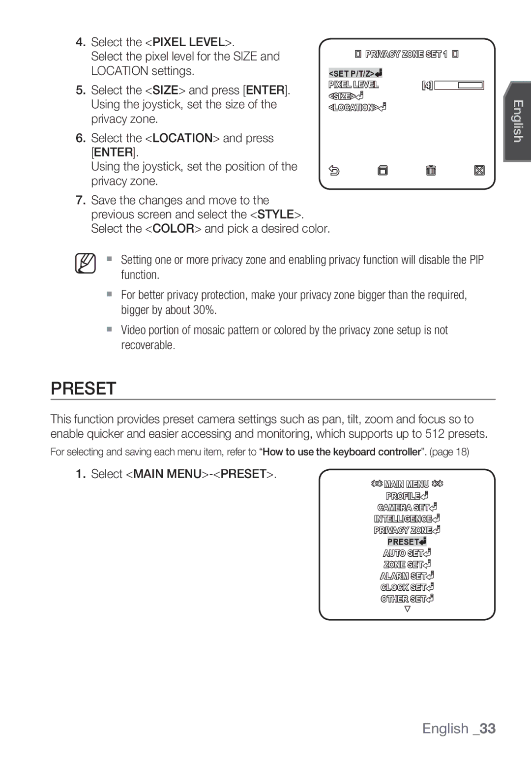 Samsung SCC-C6453P manual Preset 