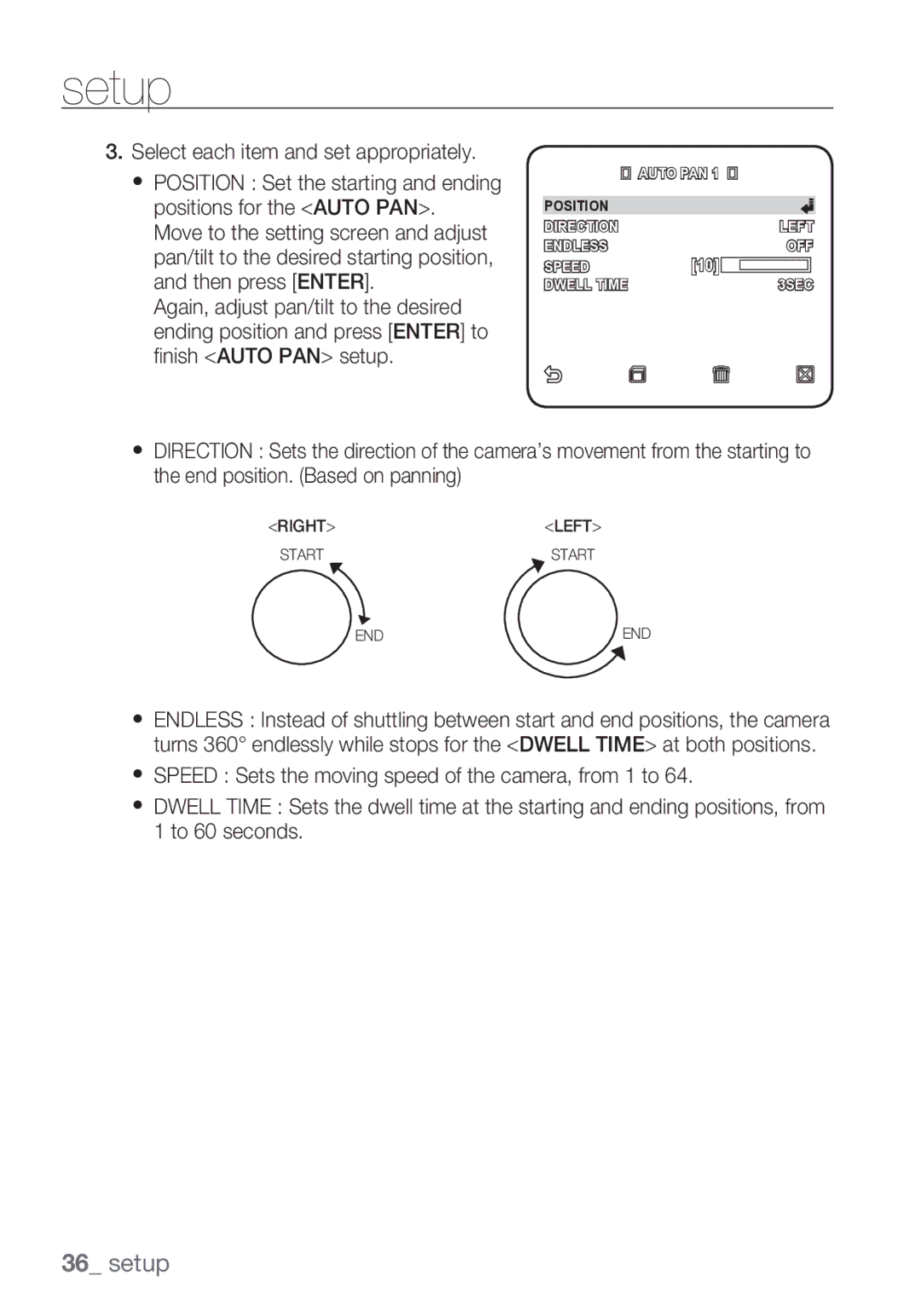 Samsung SCC-C6453P manual Nish Auto PAN setup 