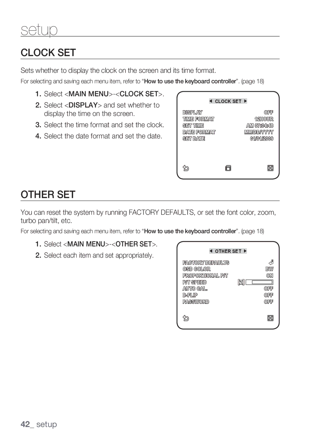 Samsung SCC-C6453P manual Clock SET, Other SET 