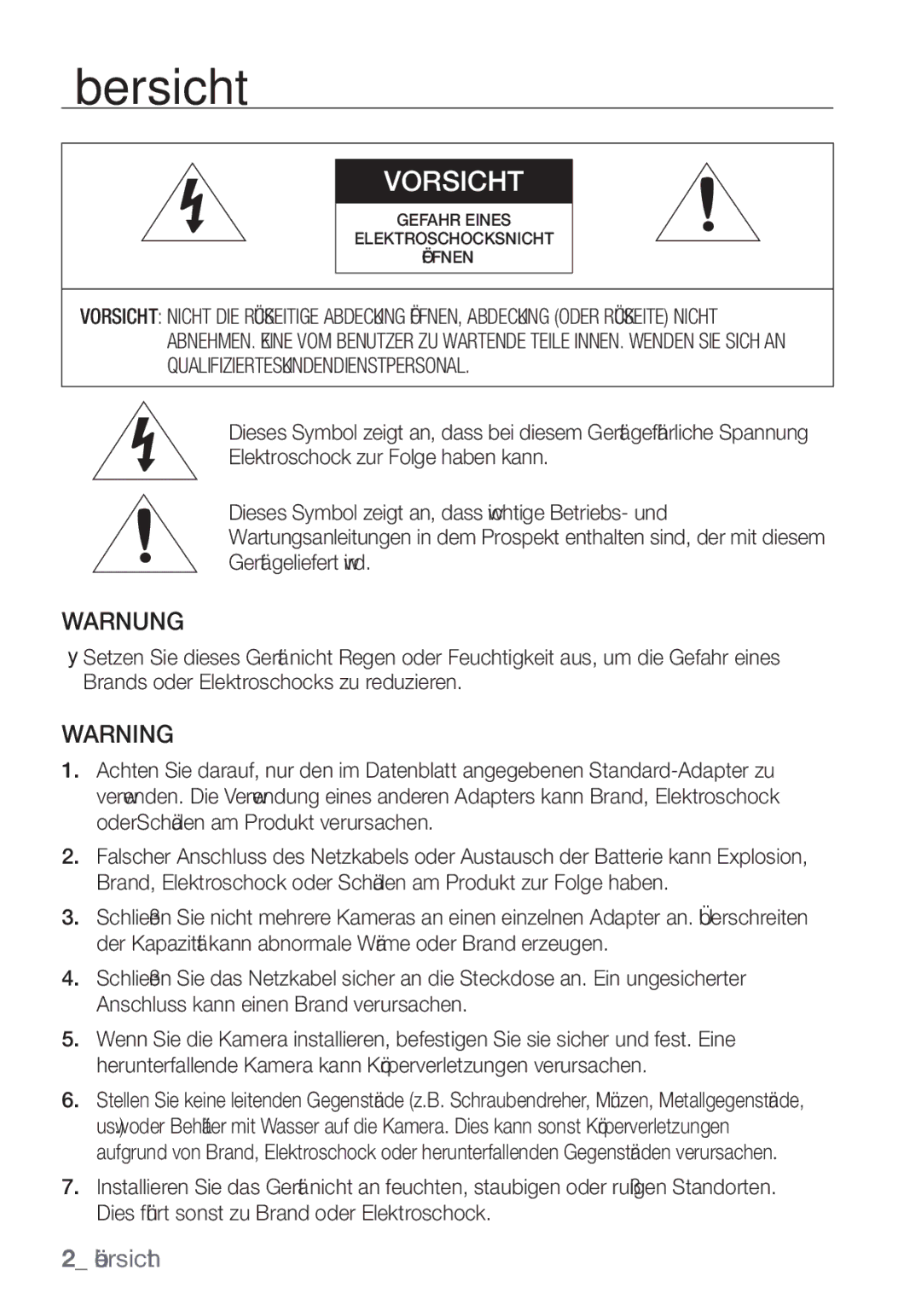 Samsung SCC-C6453P manual Übersicht, Warnung 