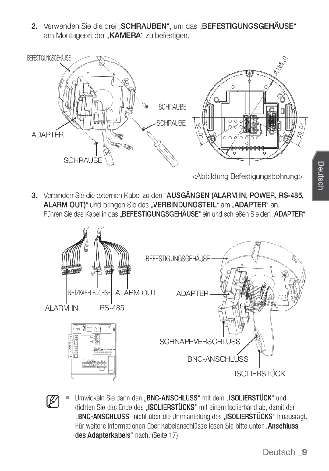 Samsung SCC-C6453P manual Befestigungsgehäuse Schraube Adapter, Abbildung Befestigungsbohrung 