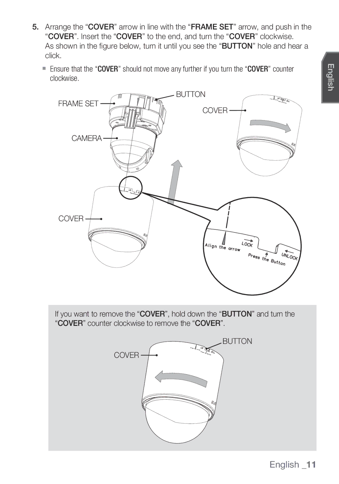 Samsung SCC-C6453P manual Button Frame SET Cover Camera, Button Cover 