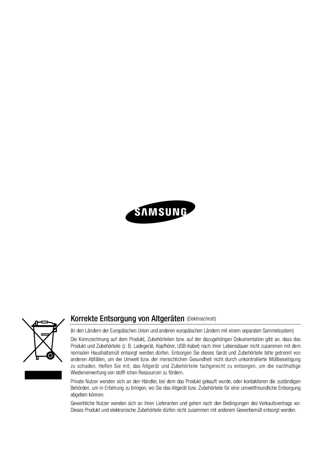 Samsung SCC-C6453P manual Korrekte Entsorgung von Altgeräten Elektroschrott 