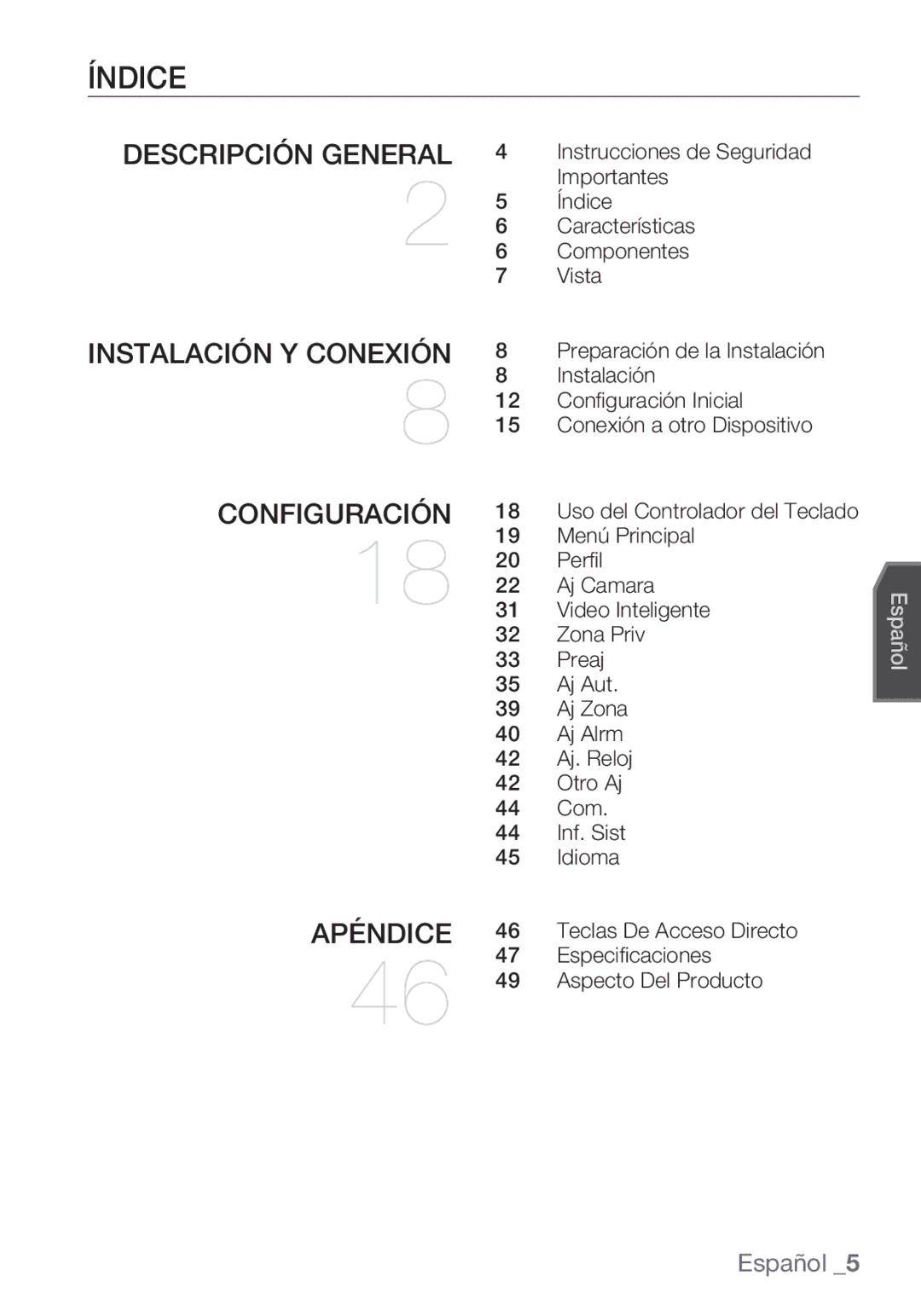 Samsung SCC-C6453P manual Índice 