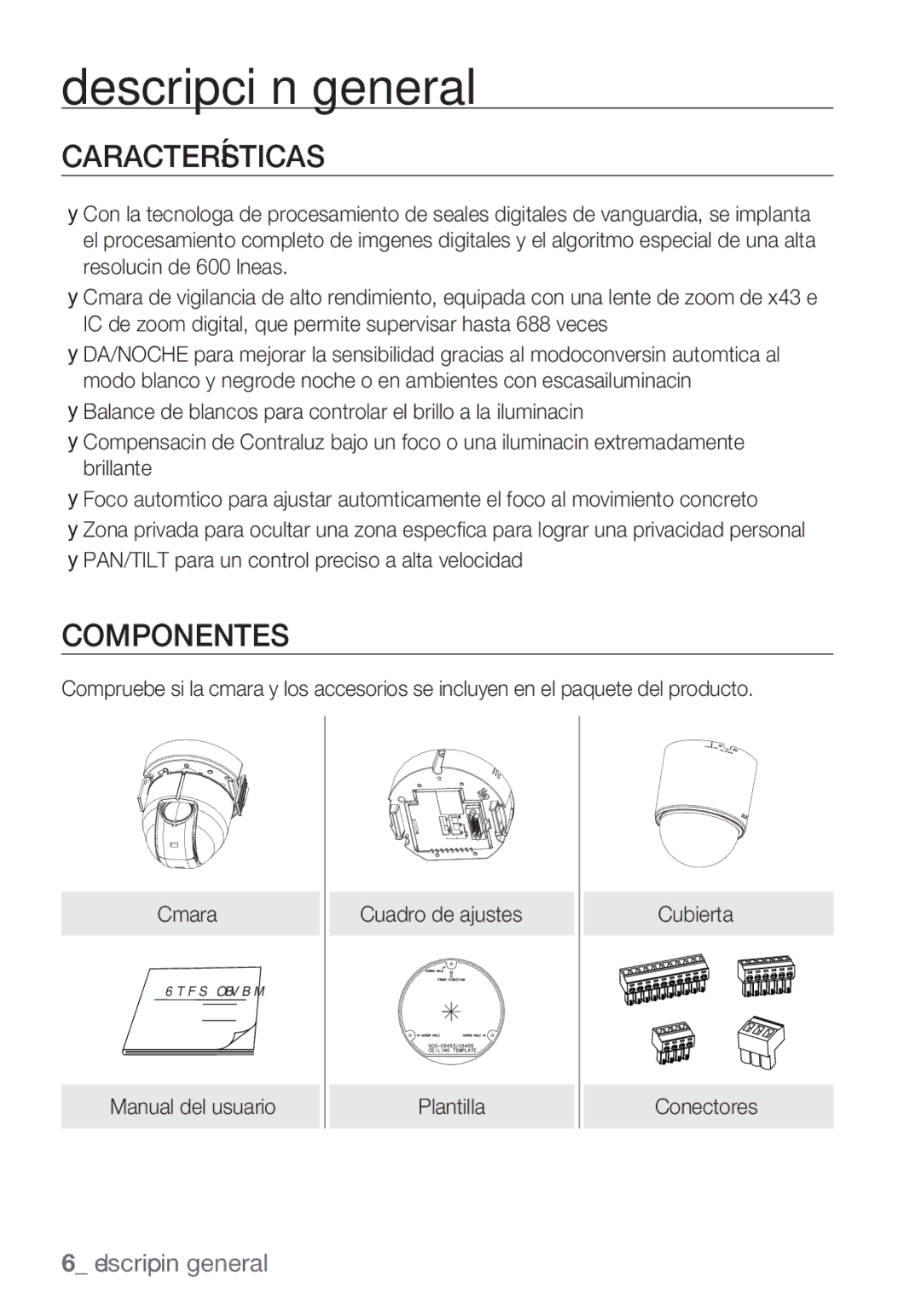 Samsung SCC-C6453P manual Características, Componentes 