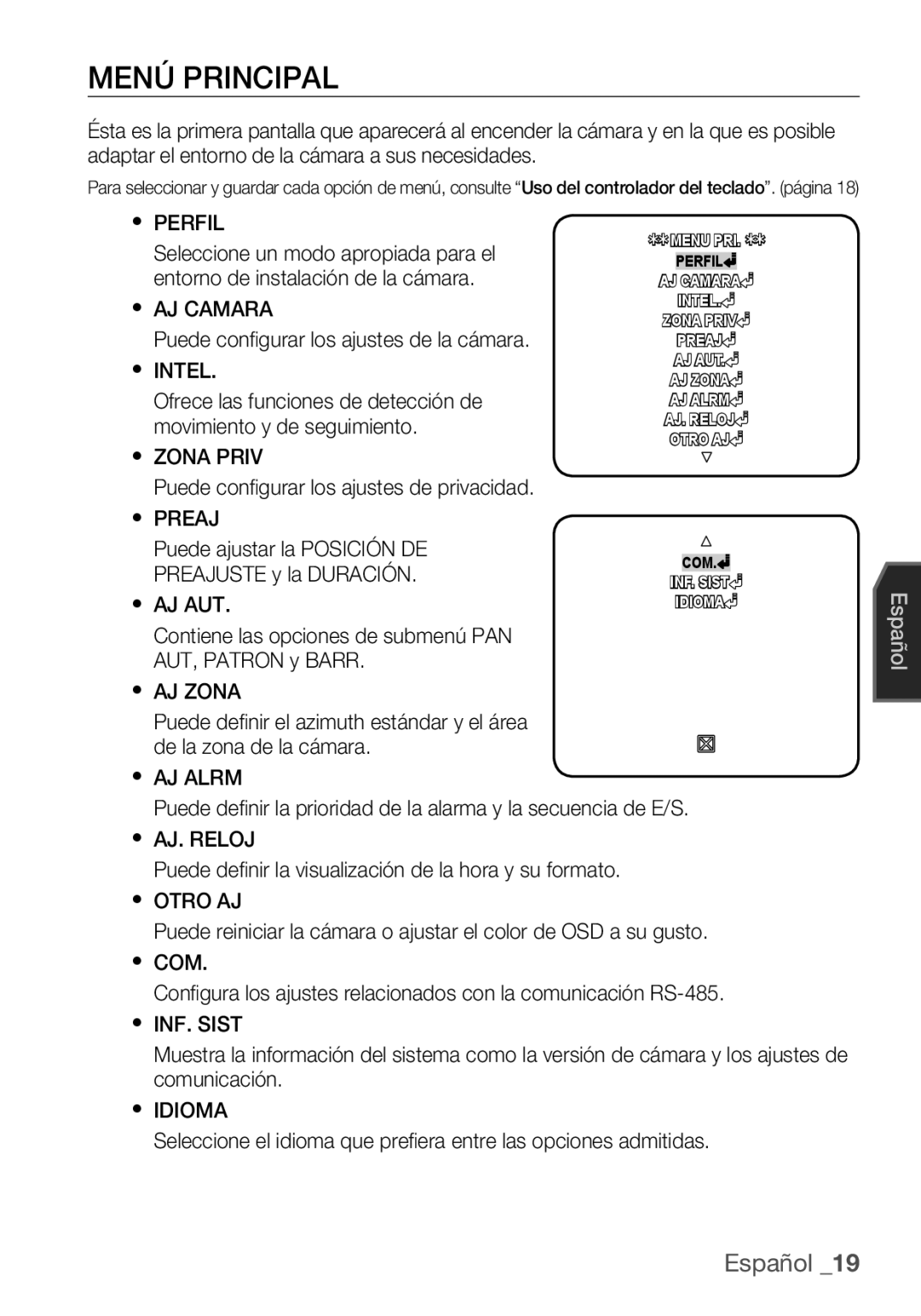 Samsung SCC-C6453P manual Menú Principal, Perfil 