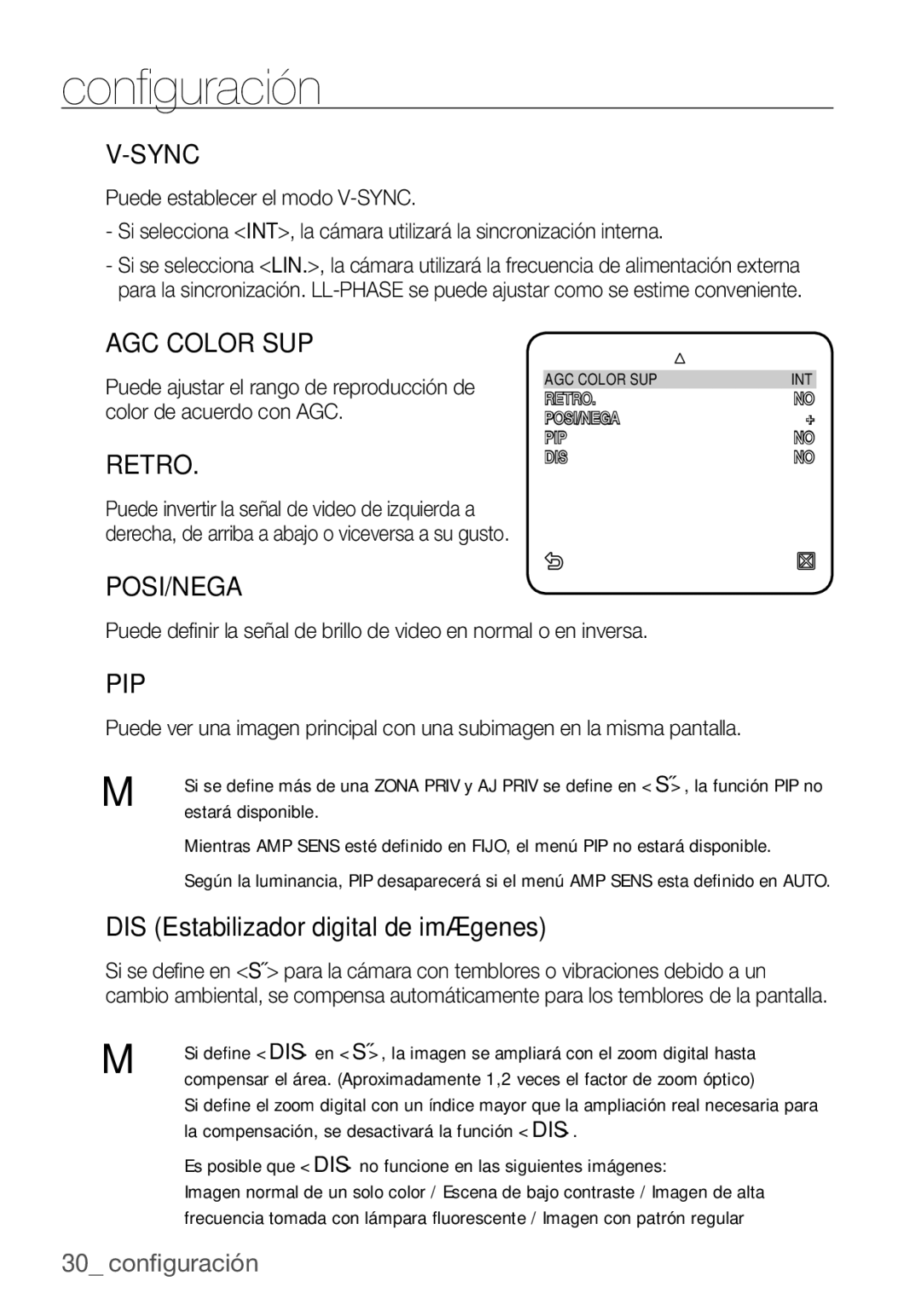 Samsung SCC-C6453P manual Retro, DIS Estabilizador digital de imágenes 