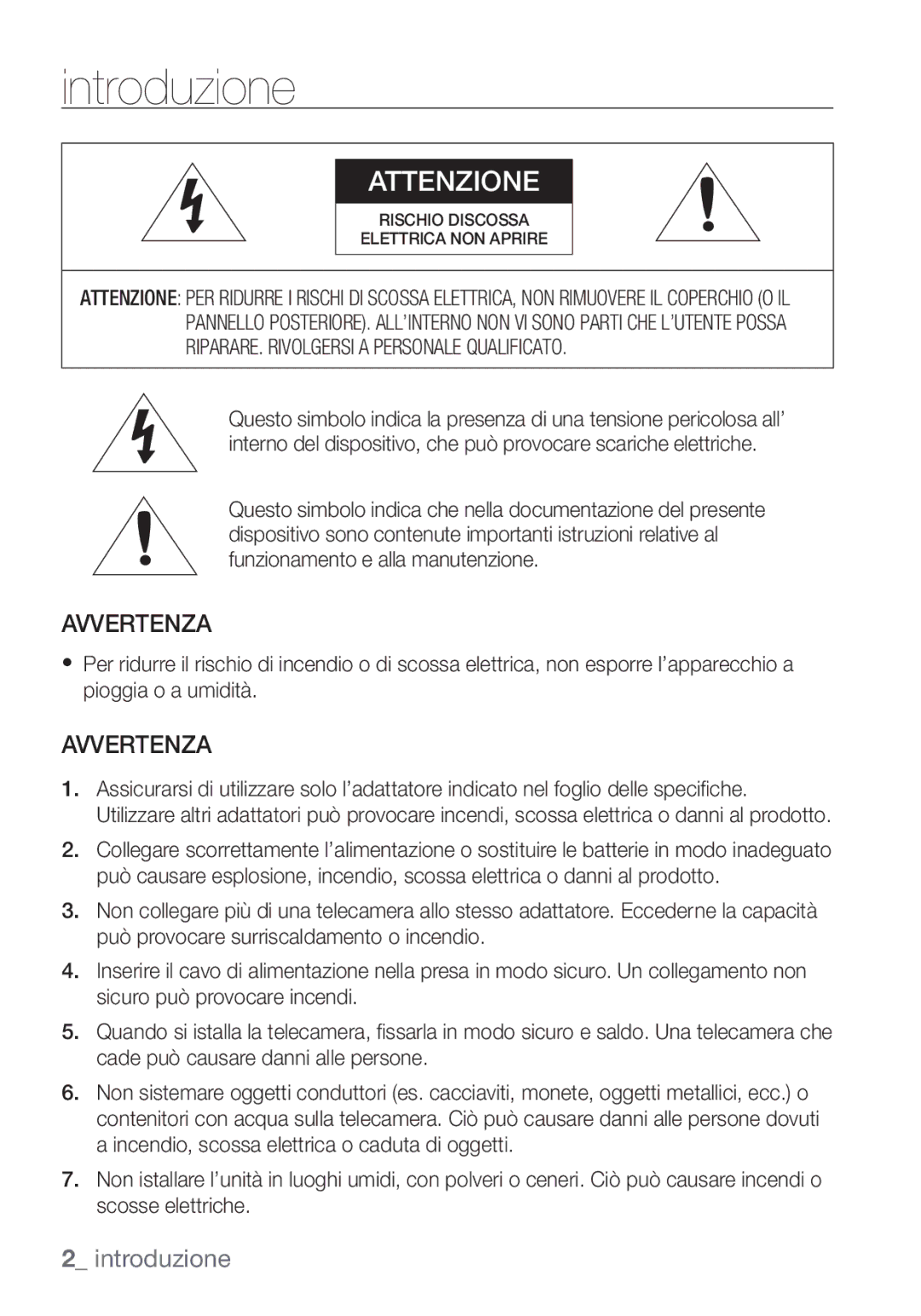 Samsung SCC-C6453P manual Introduzione, Avvertenza 